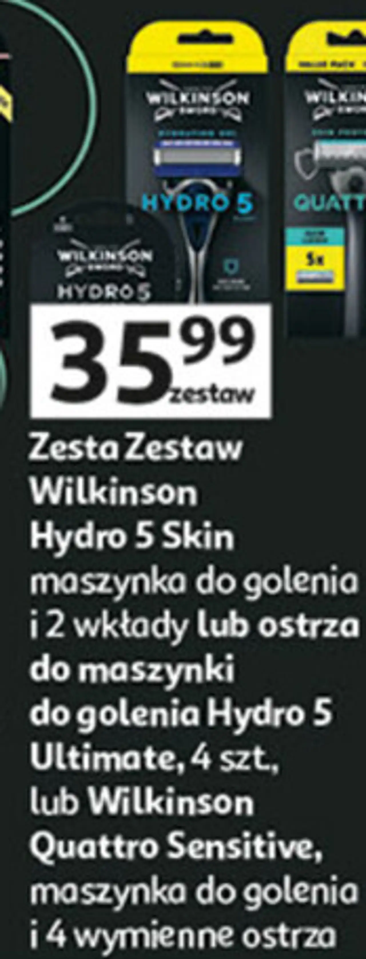 Zestaw Wilkinson Hydro 5 Skin maszynka do golenia i 2 wkłady lub ostrza do maszynki do golenia Hydro 5 Ultimate, 4 szt, lub Wilkinson Quattro Sensitive, maszynka do golenia i 4 wymienne ostrza
