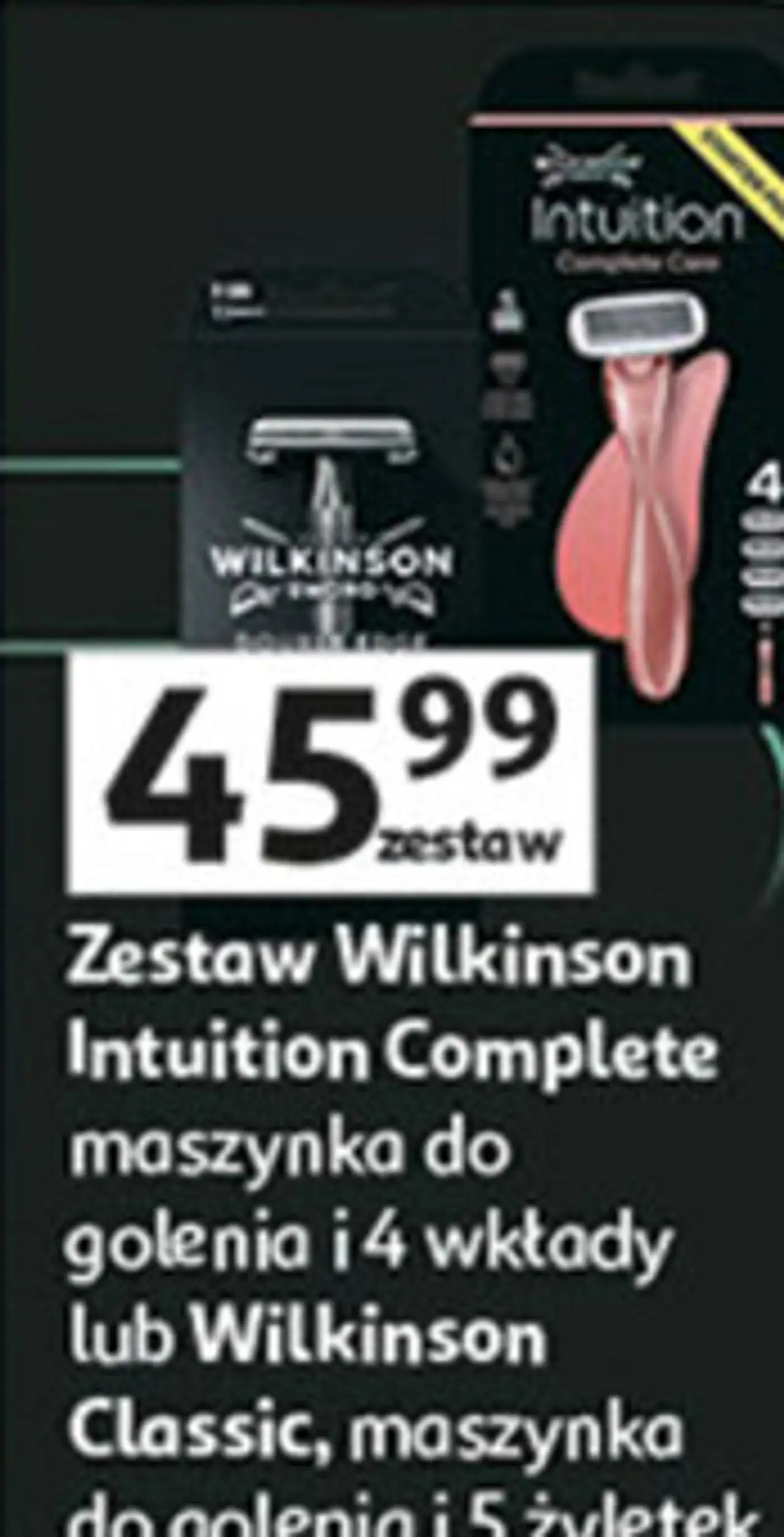 Wilkinson Intuition Complete maszynka do golenia i 4 wkłady lub Wilkinson Classic, maszynka do golenia i 5 żyletek