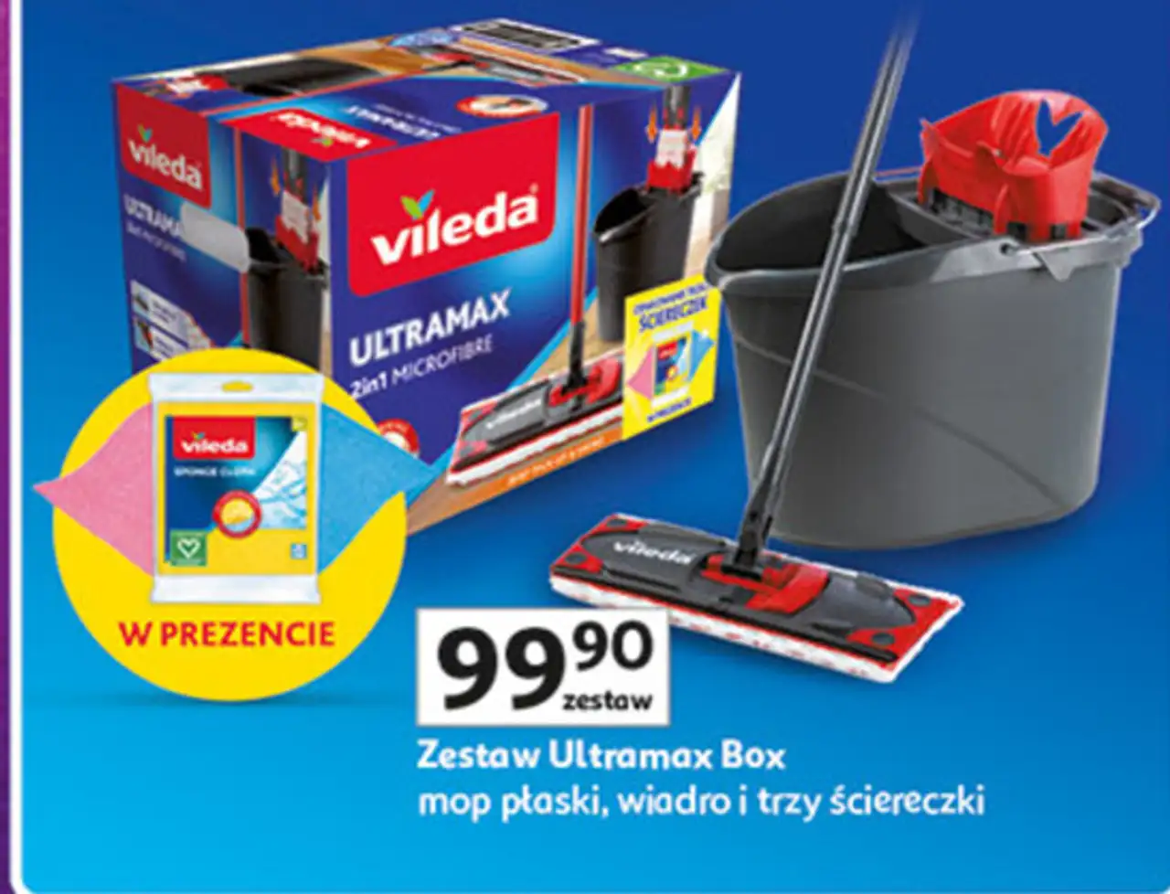 Zestaw Ultramax Box mop płaski, wiadro i trzy ściereczki