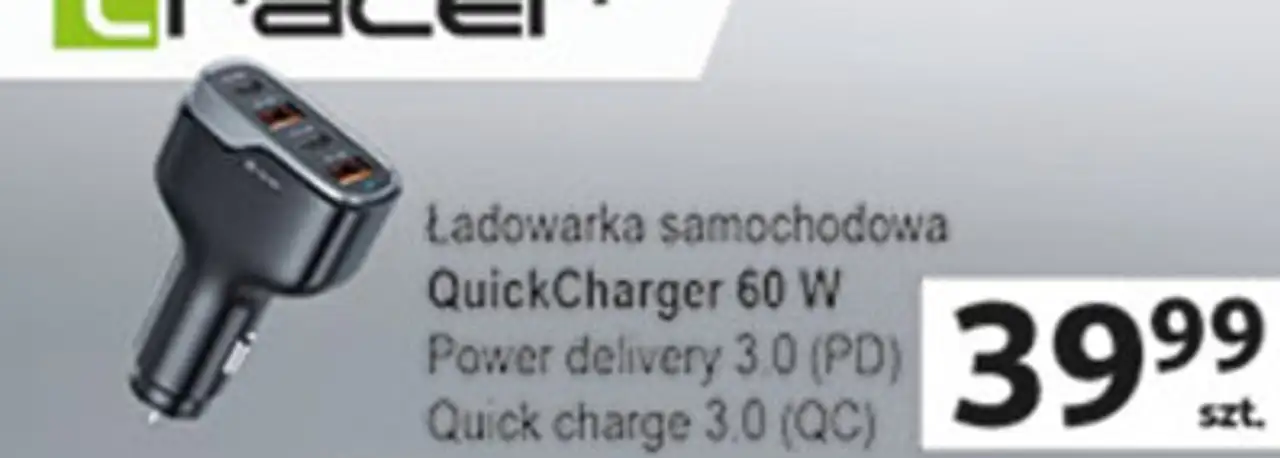 Ładowarka samochodowa QuickCharger 60 W Power delivery 3.0 (PD) Quick charge 3.0 (QC)