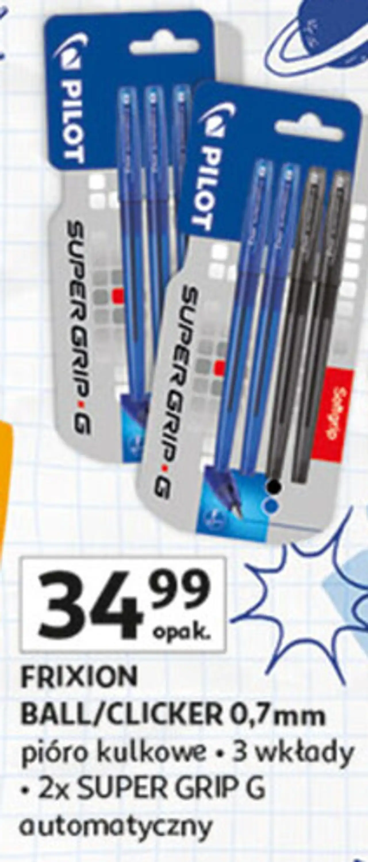 FRIXION BALL/CLICKER 0,7mm pióro kulkowe • 3 wkłady • 2x SUPER GRIP G automatyczny