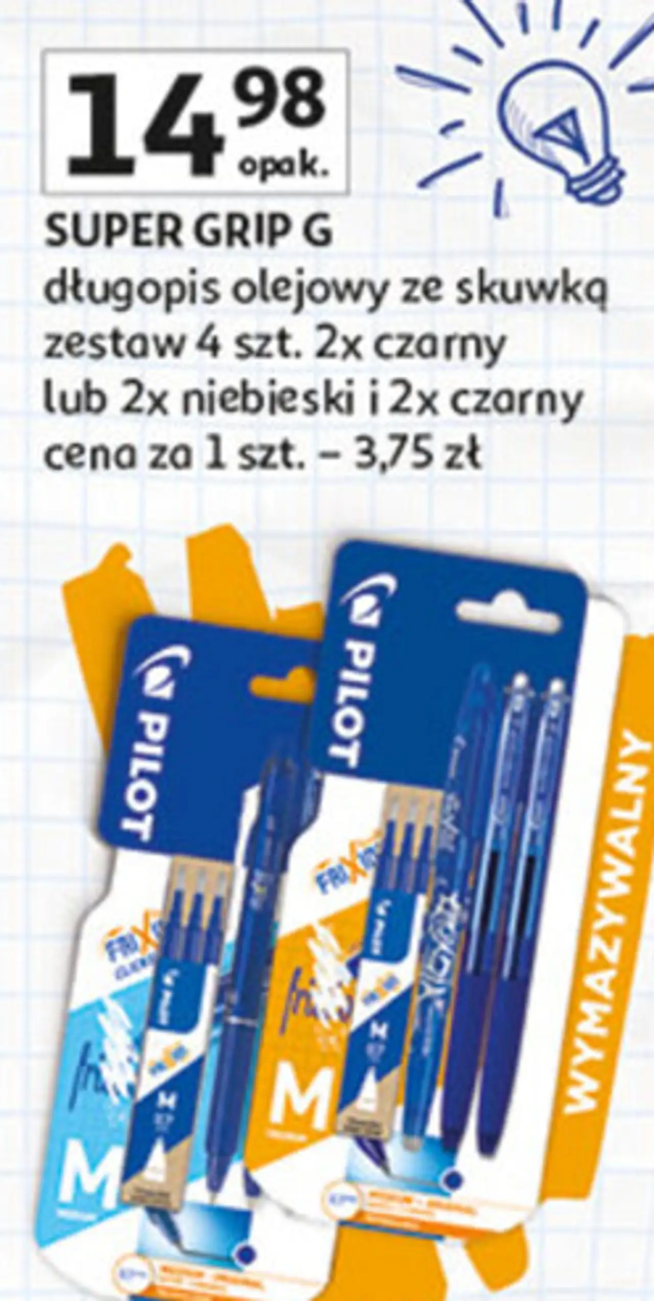 SUPER GRIP G długopis olejowy ze skuwką zestaw 4 szt.