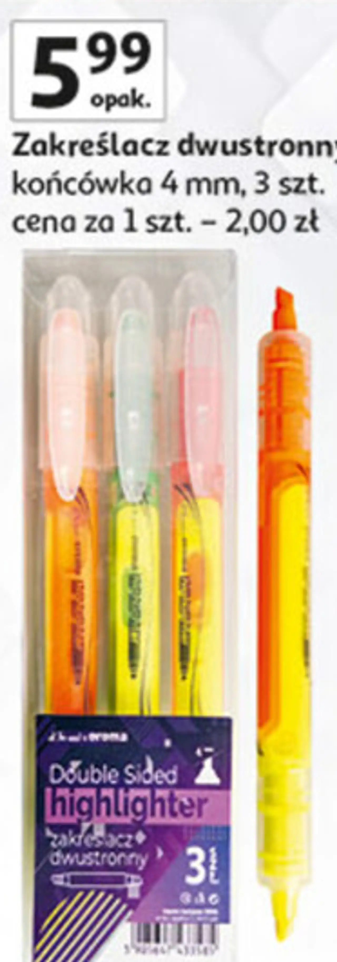 Zakreślacz dwustronny końcówka 4 mm, 3 szt.