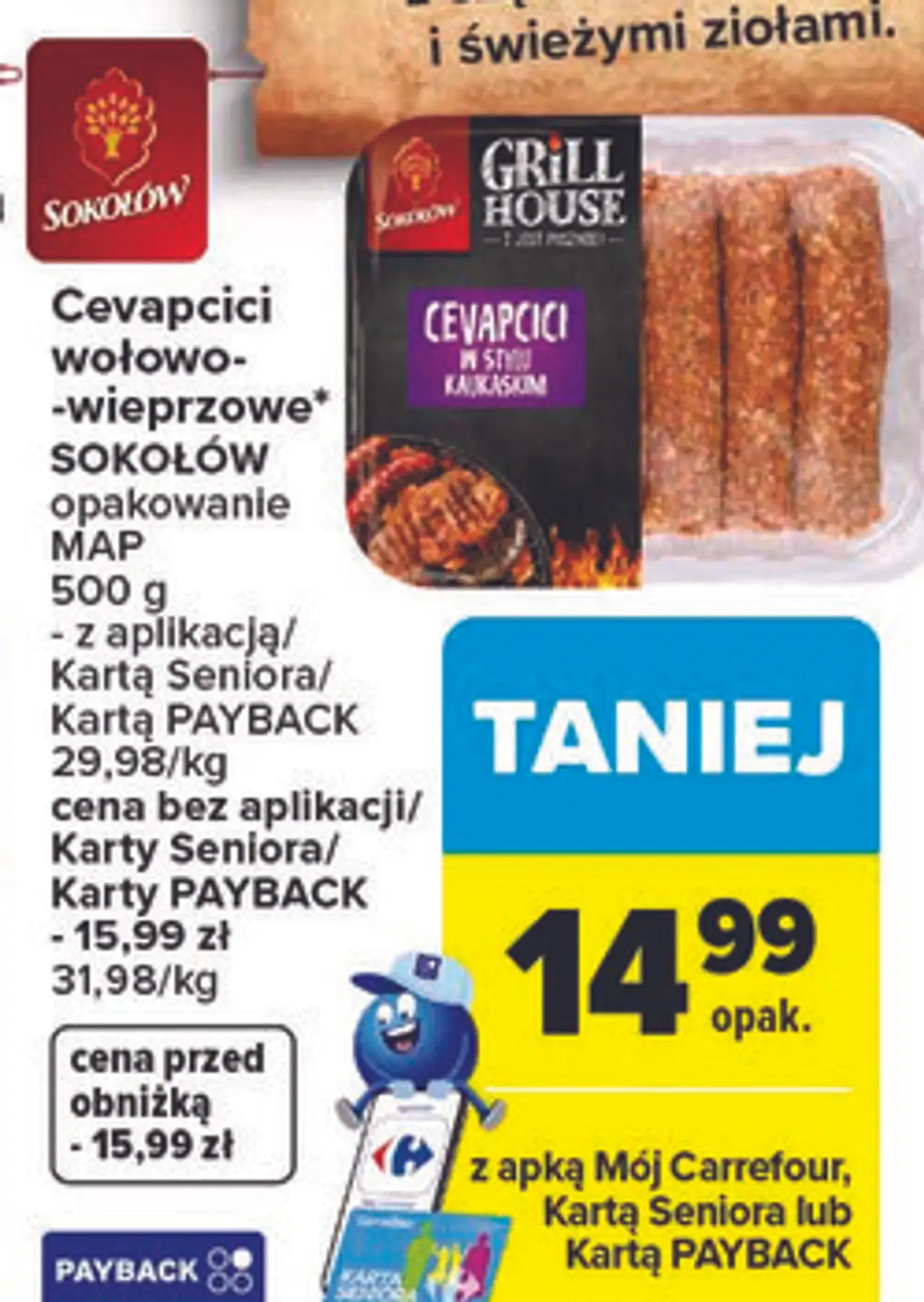 Cevapcici wołowo-wieprzowe* SOKOŁÓW opakowanie MAP 500 g