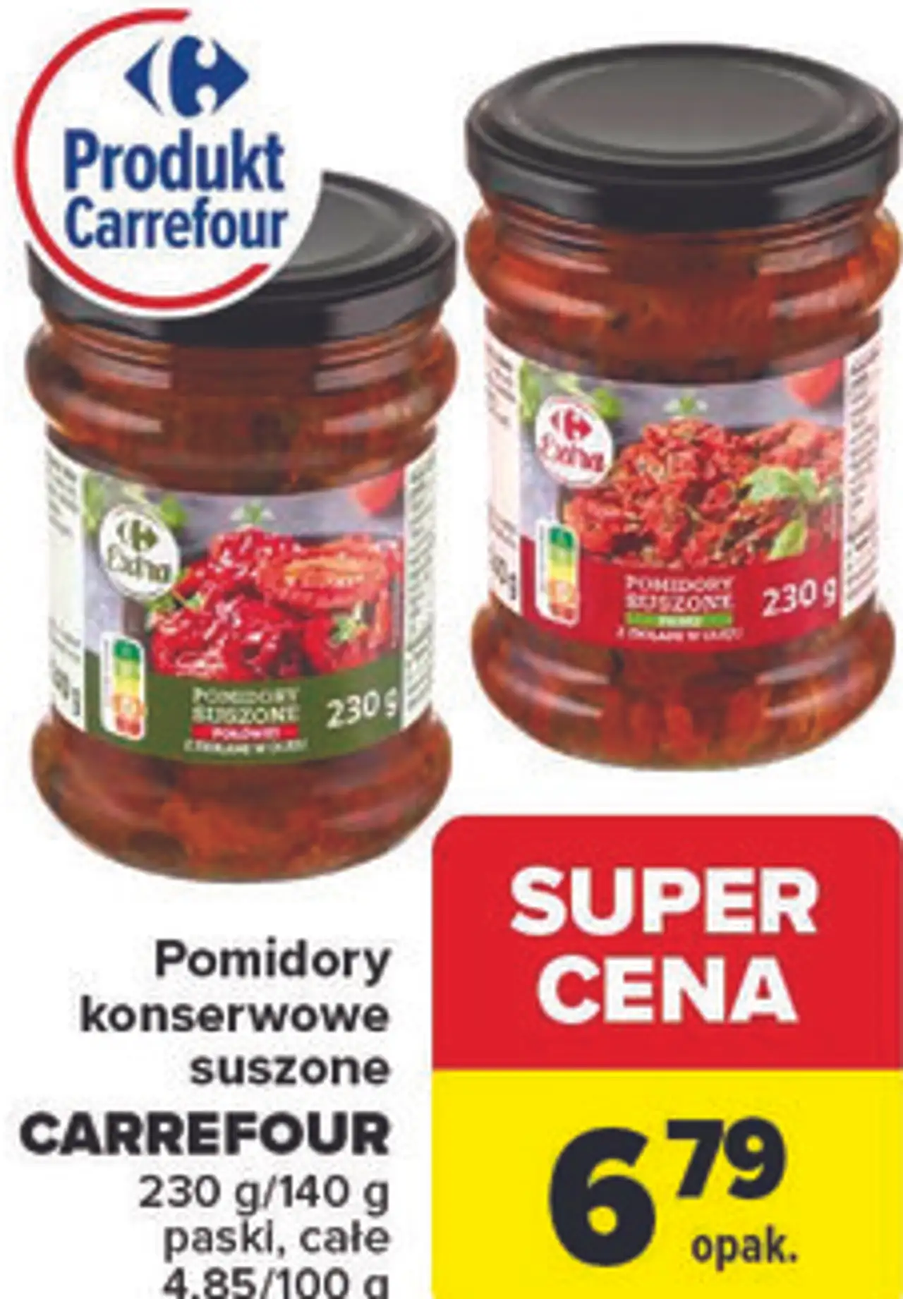 Pomidory konserwowe suszone CARREFOUR 230 g/140 g paski, całe