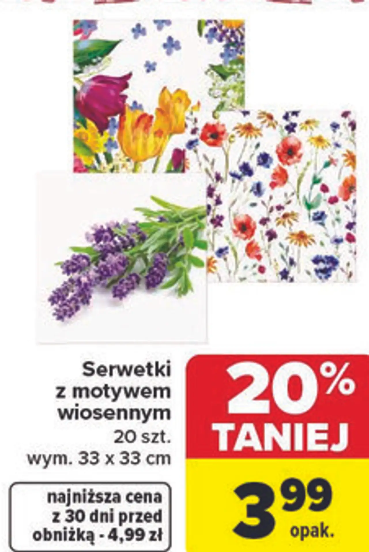 Serwetki z motywem wiosennym 20 szt. wym. 33 x 33 cm