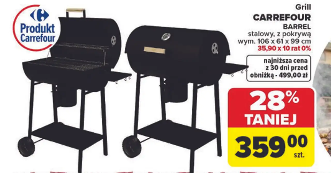 Grill CARREFOUR BARREL stalowy, z pokrywą