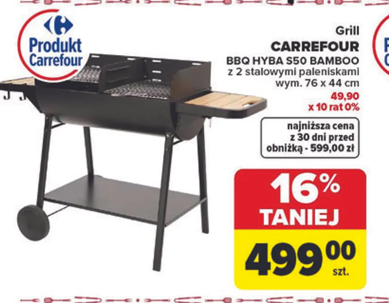 Grill CARREFOUR BBQ HYBA S50 BAMBOO z 2 stalowymi paleniskami