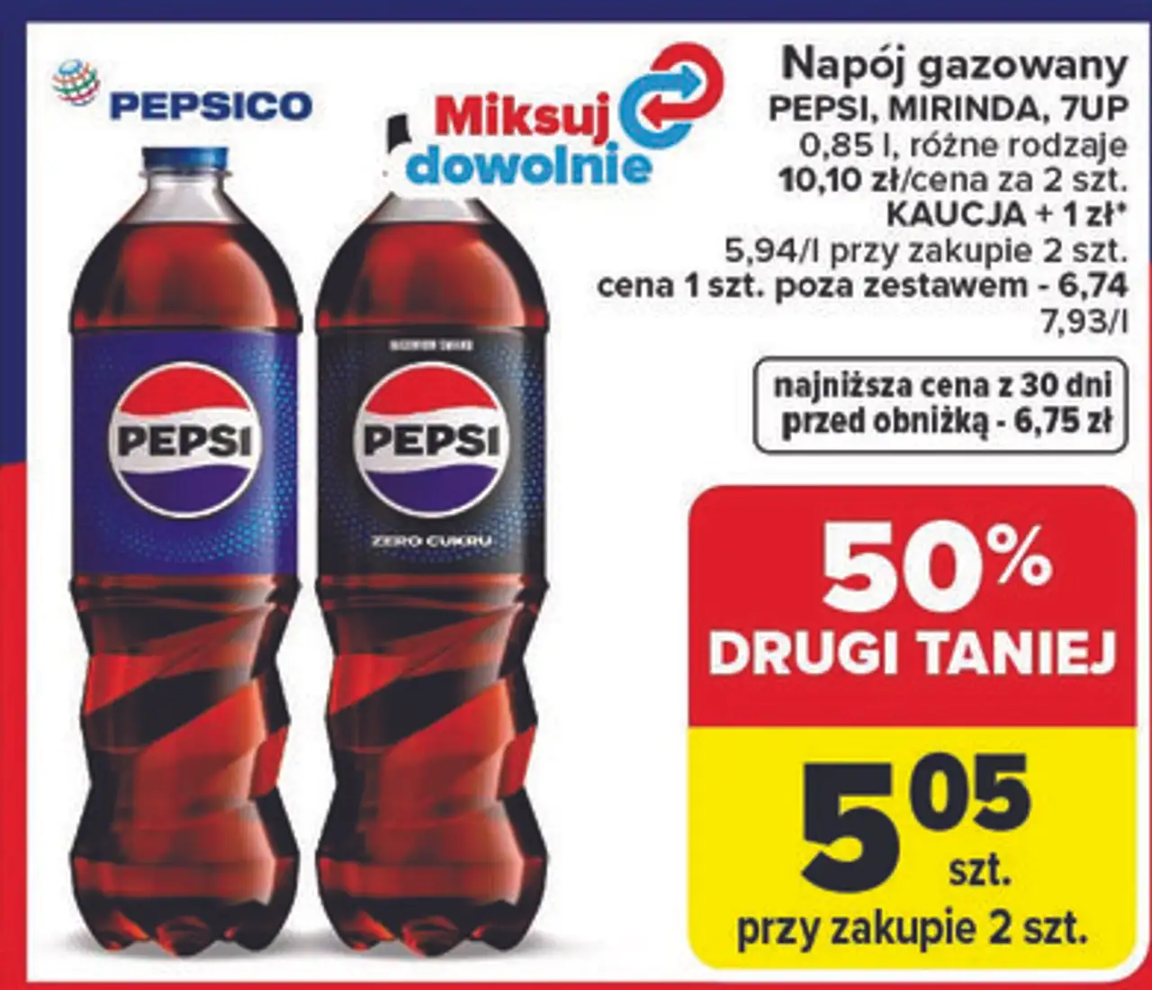 Napój gazowany PEPSI, MIRINDA, 7UP 0,85 l
