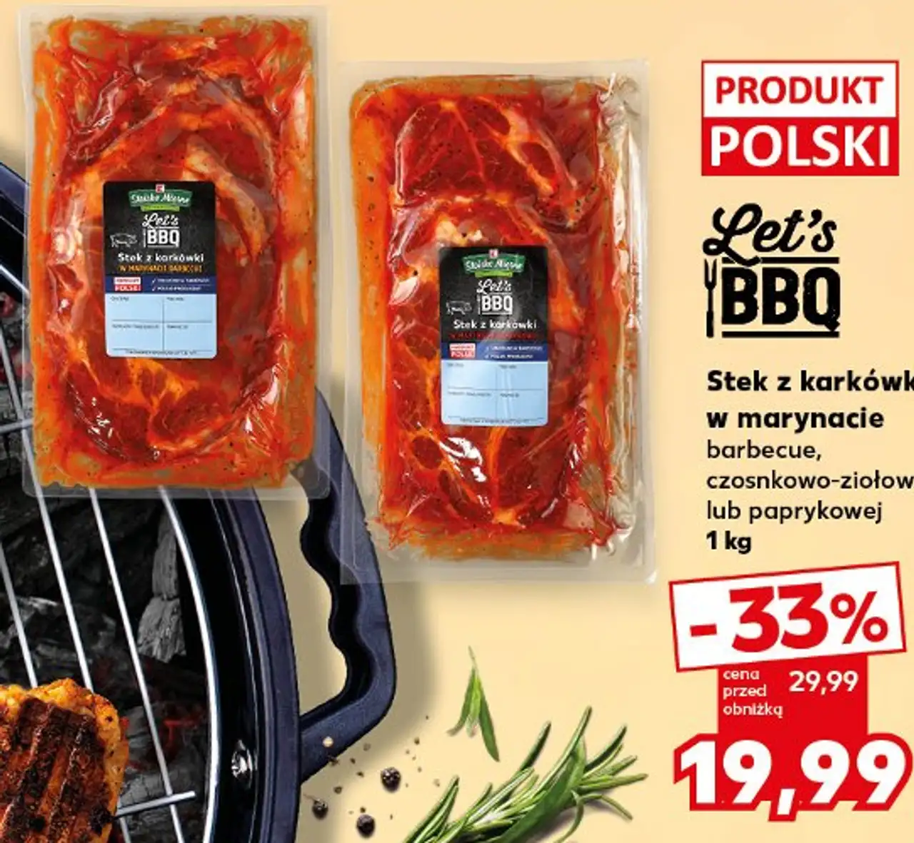 Let's BBQ Stek z karkówki w marynacie barbecue, czosnkowo-ziołowej lub paprykowej 1 kg
