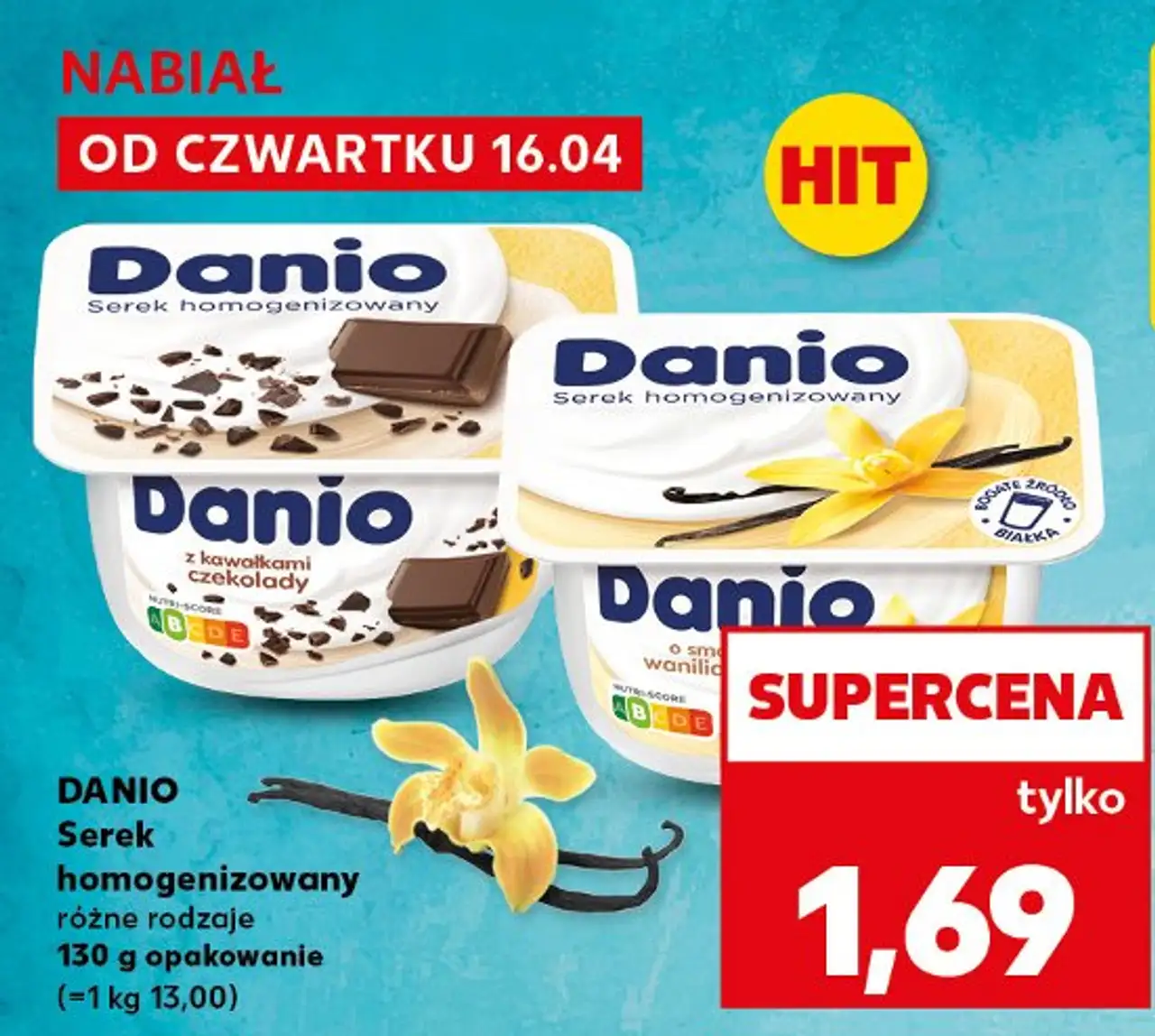 DANIO Serek homogenizowany różne rodzaje 130 g opakowanie (=1 kg 13,00)