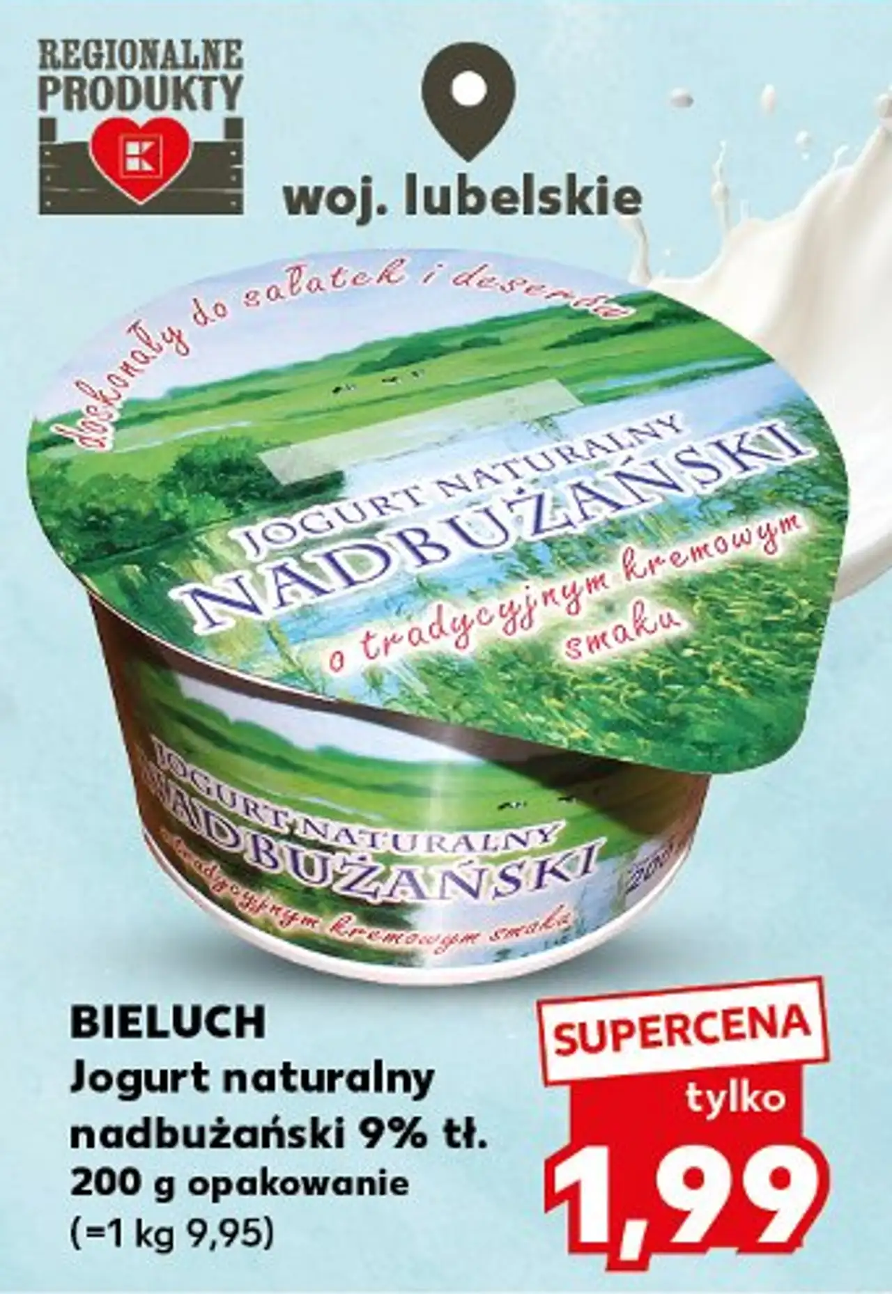 BIELUCH Jogurt naturalny nadbużański 9% tł. 200 g opakowanie (=1 kg 9,95)