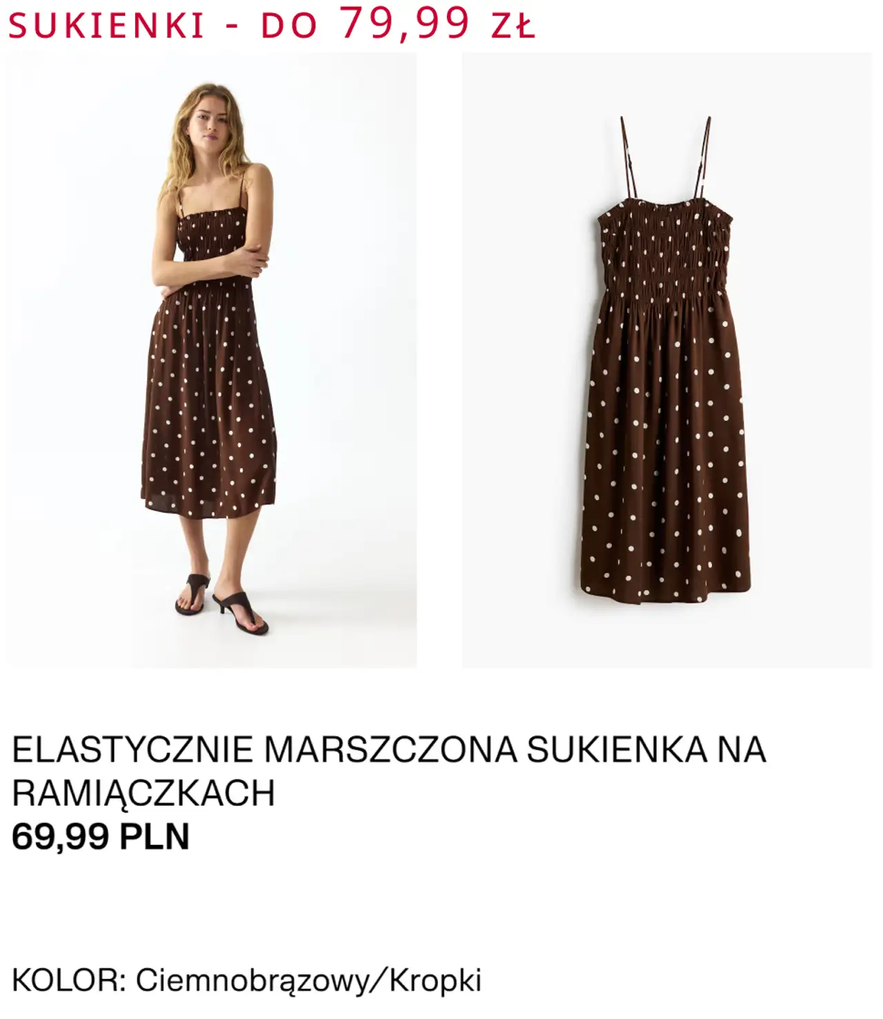 ELASTYCZNIE MARSZCZONA SUKIENKA NA RAMIĄCZKACH H&M