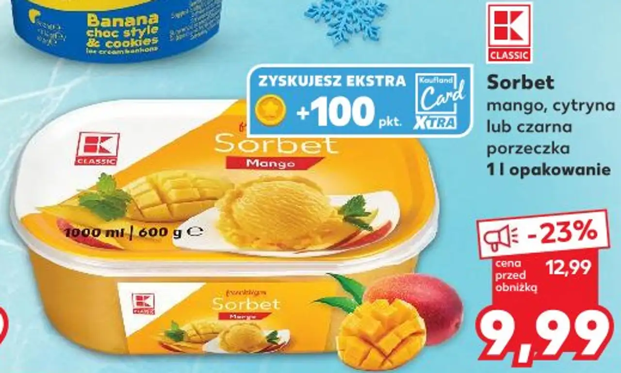 Kaufland Classic Sorbet mango, cytryna lub czarna porzeczka 1 l opakowanie