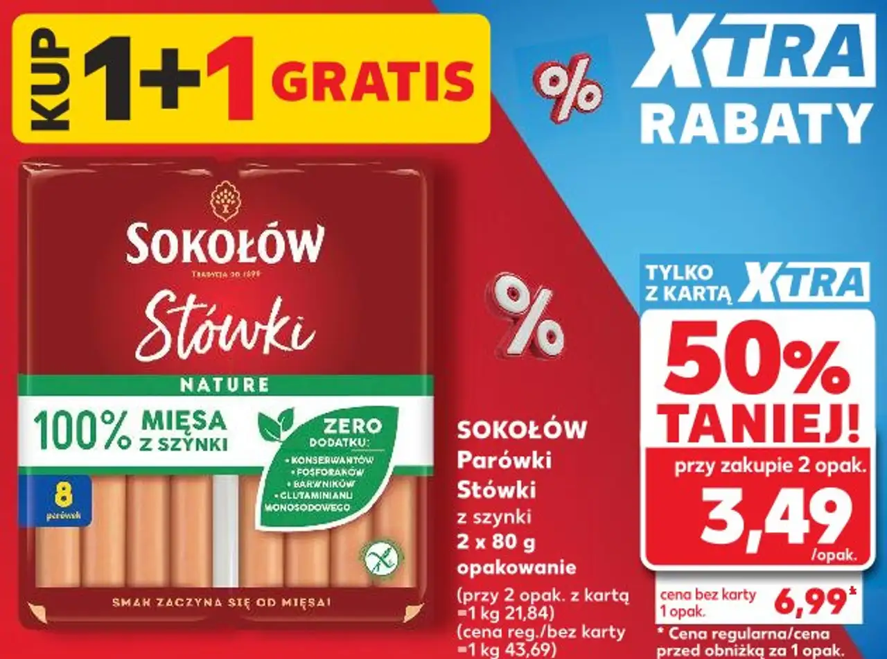 SOKOŁÓW Parówki Stówki z szynki 2 x 80 g opakowanie