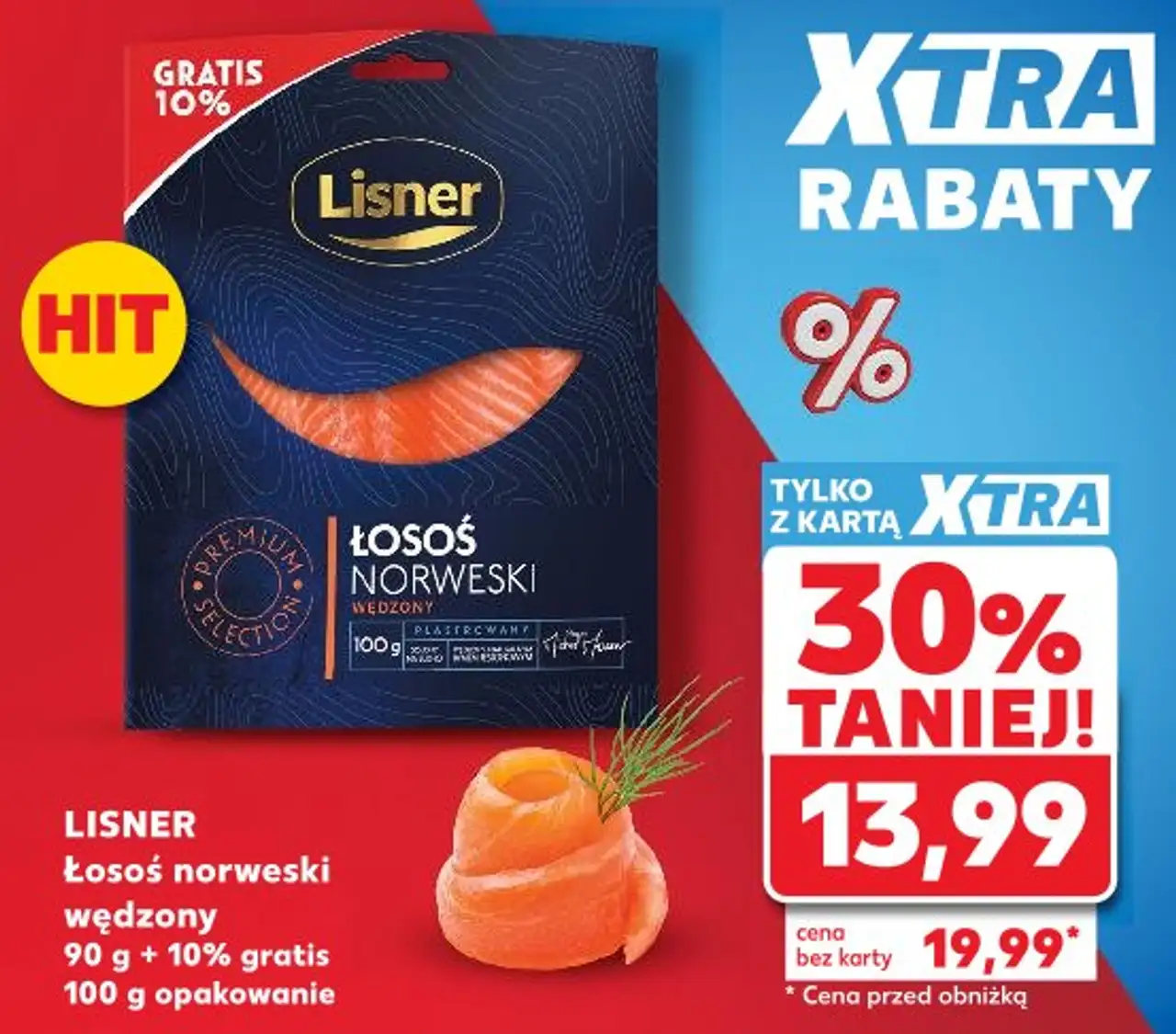 LISNER Łosoś norweski wędzony 90 g + 10% gratis 100 g opakowanie