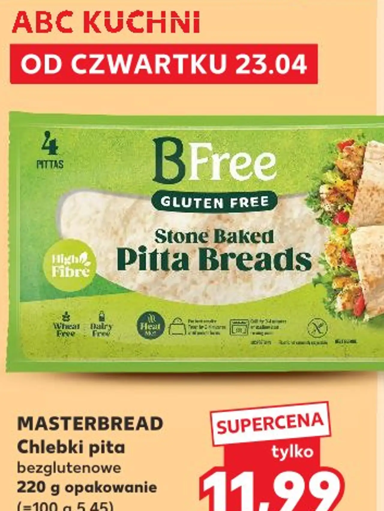 MASTERBREAD Chlebki pita bezglutenowe 220 g opakowanie