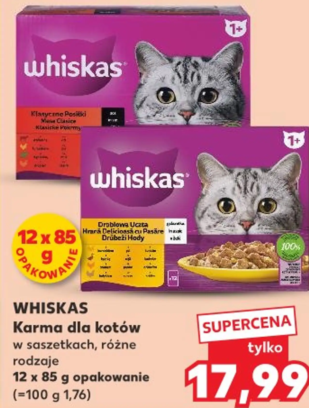 WHISKAS Karma dla kotów w saszetkach, różne rodzaje