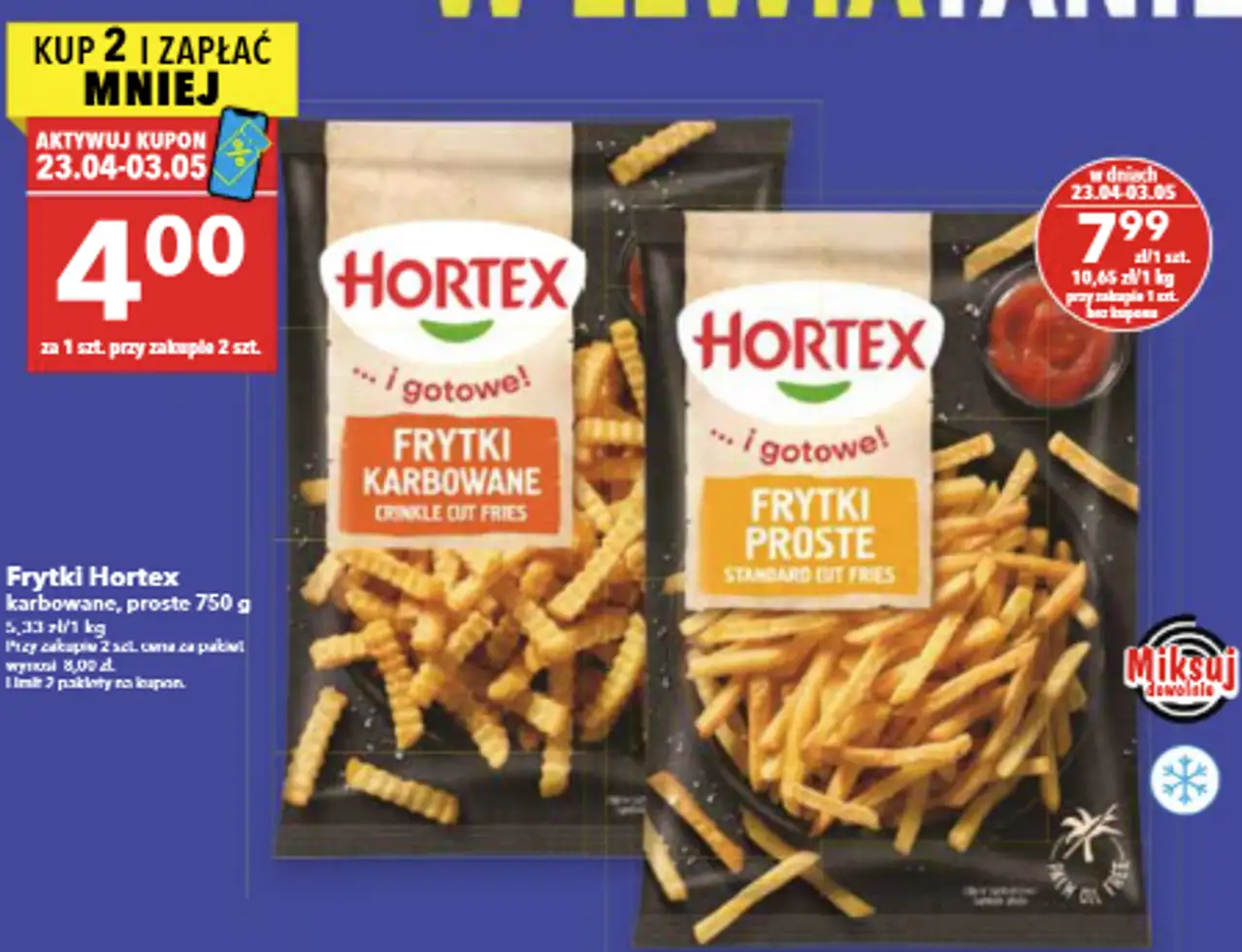 Frytki Hortex karbowane, proste 750 g