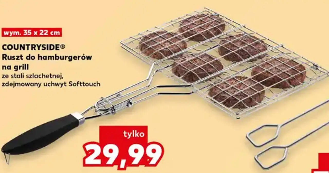 Ruszt do hamburgerów na grill ze stali szlachetnej, zdejmowany uchwyt Softtouch