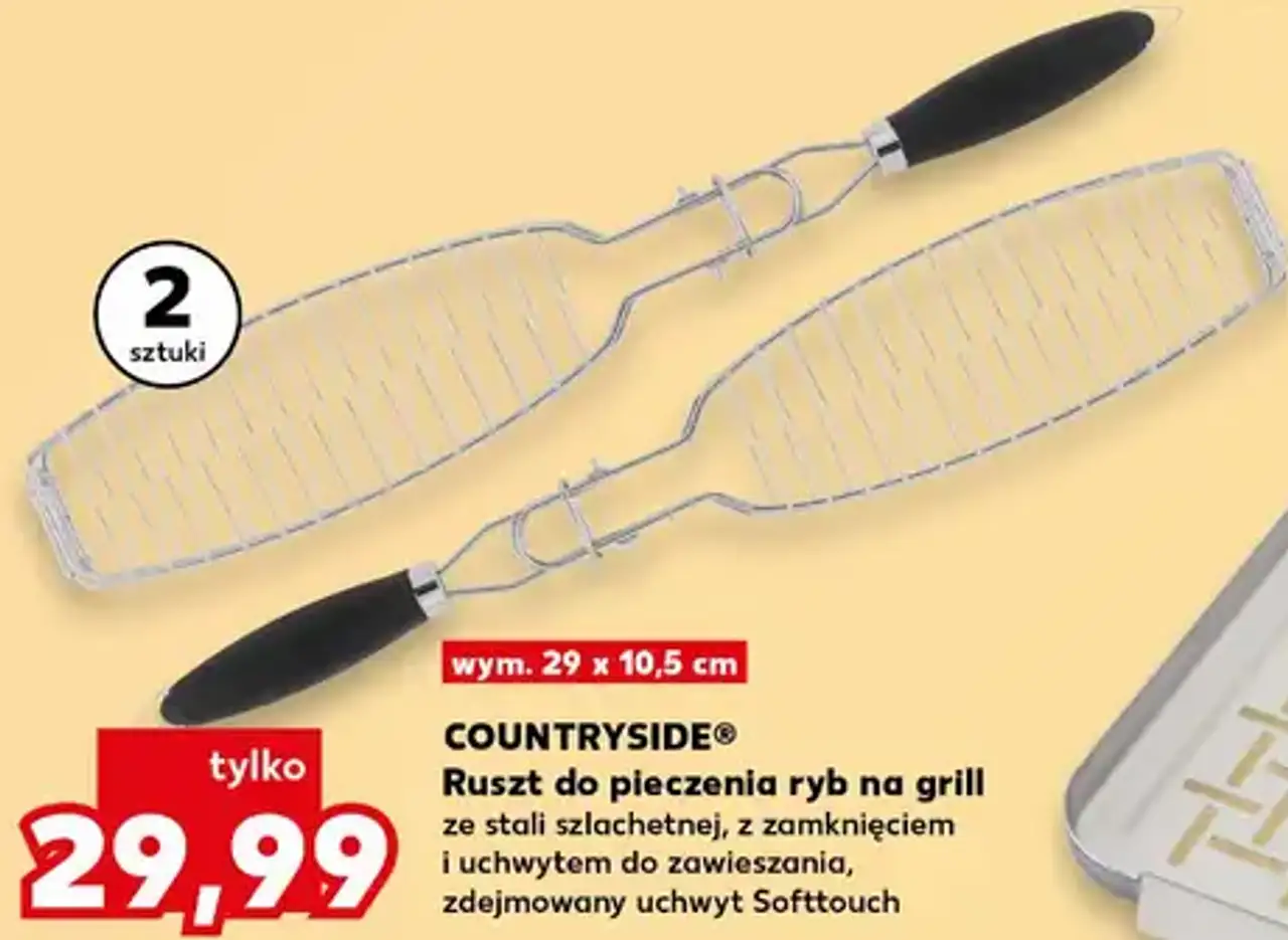 Ruszt do pieczenia ryb na grill ze stali szlachetnej, z zamknięciem i uchwytem do zawieszania, zdejmowany uchwyt Softtouch