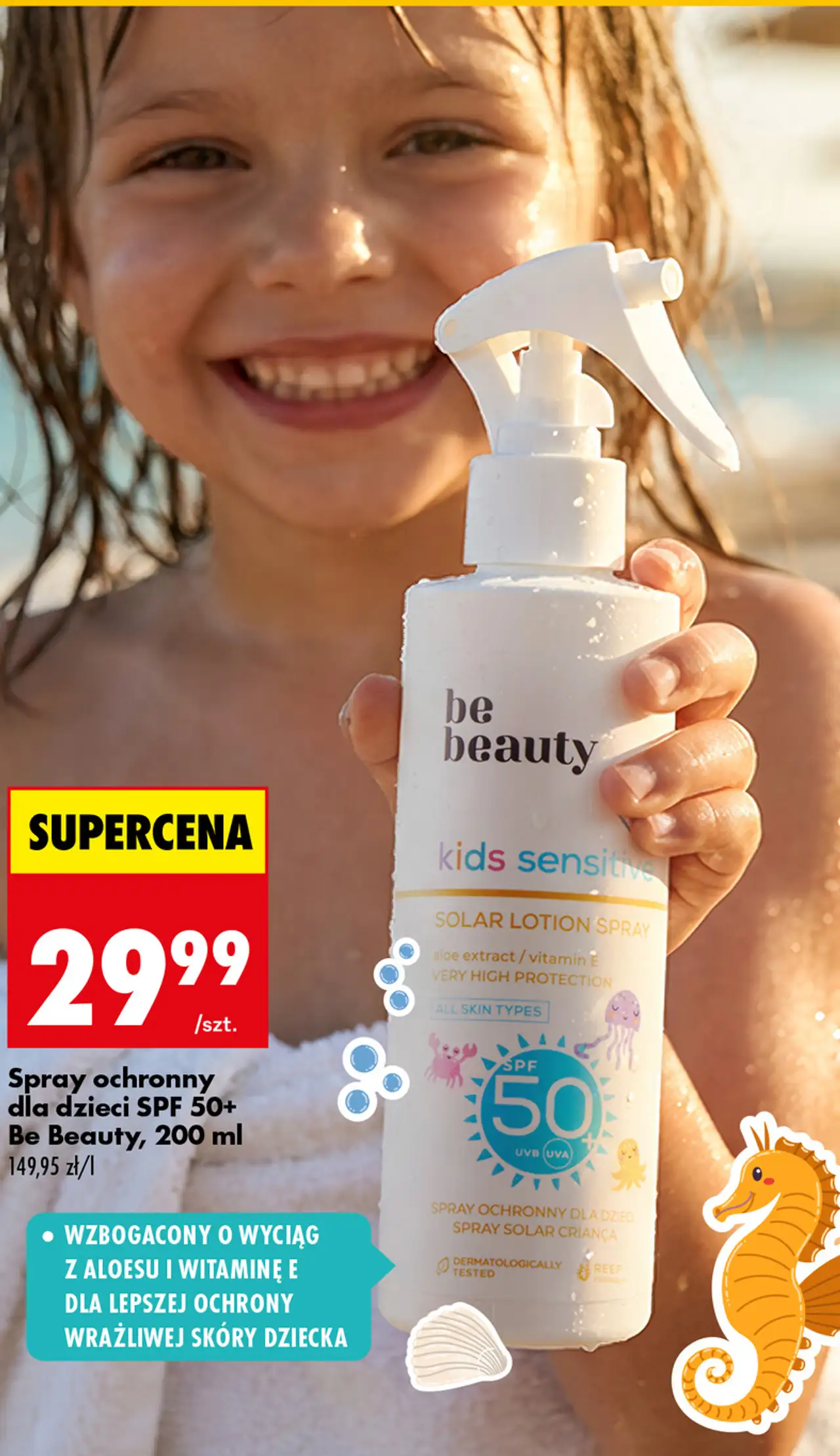 Spray ochronny dla dzieci SPF 50+ Be Beauty, 200 ml