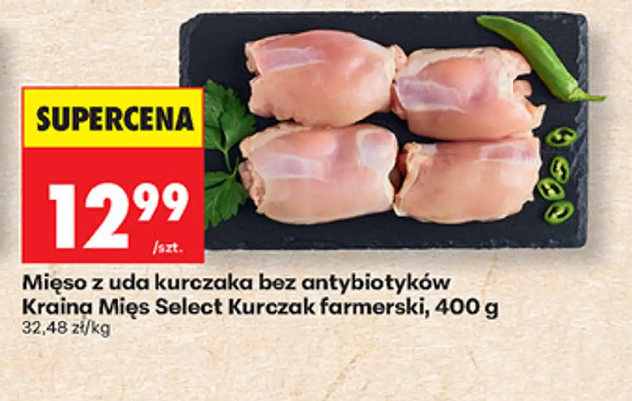 Mięso z uda kurczaka bez antybiotyków Kraina Mięs Select Kurczak farmerski, 400 g