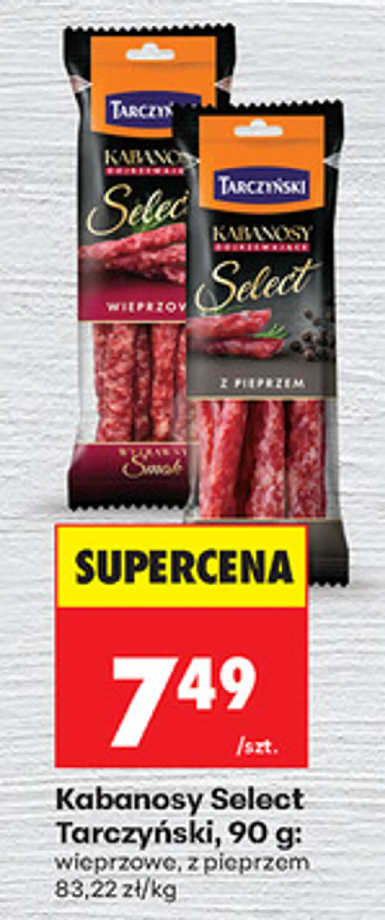 Kabanosy Select Tarczyński, 90 g: wieprzowe, z pieprzem