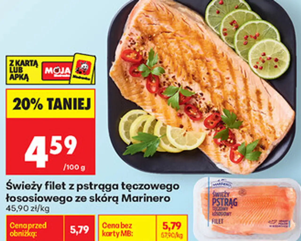 Świeży filet z pstrąga tęczowego łososiowego ze skórą Marinero