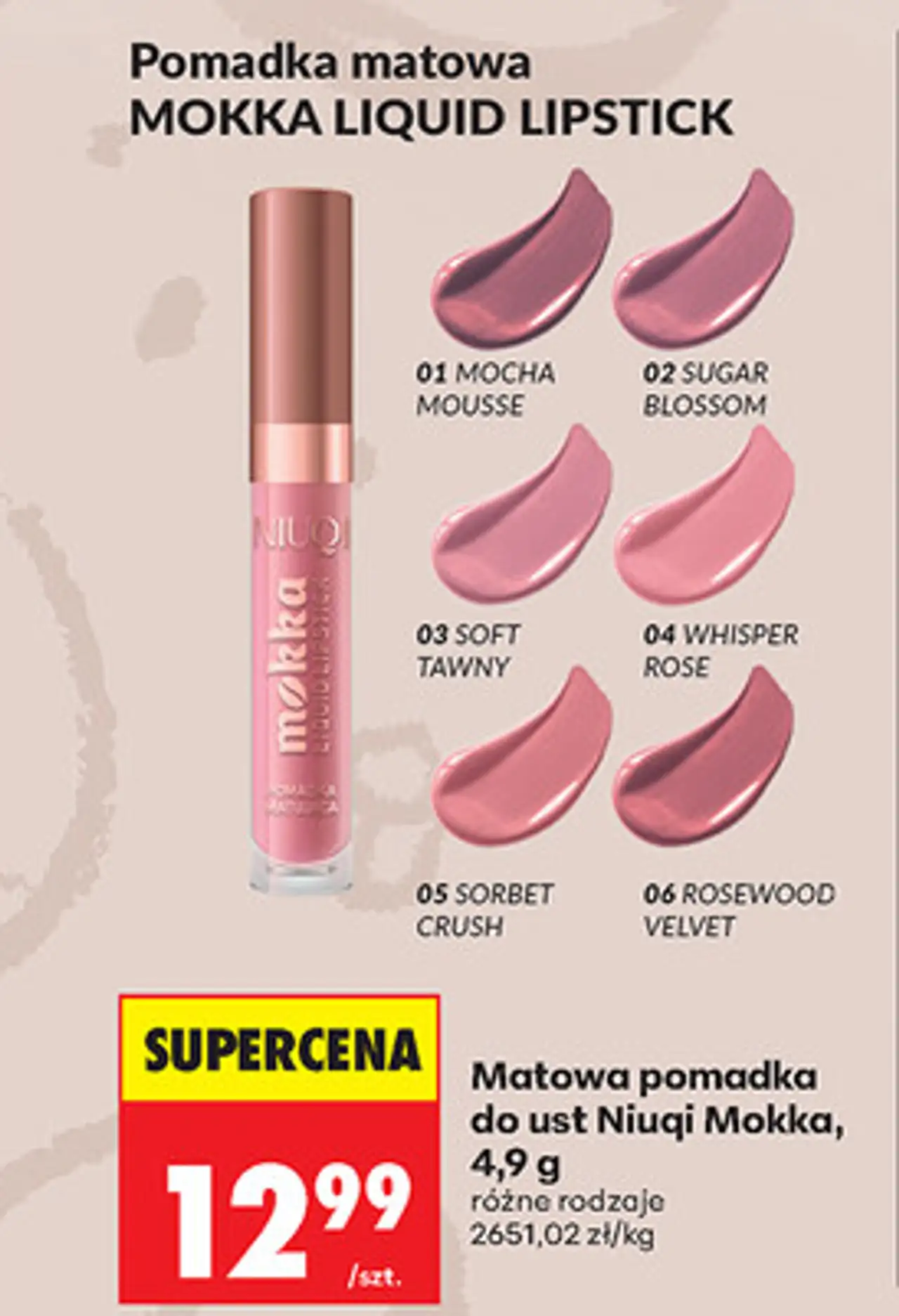 Matowa pomadka do ust Niuqi Mokka, 4,9 g