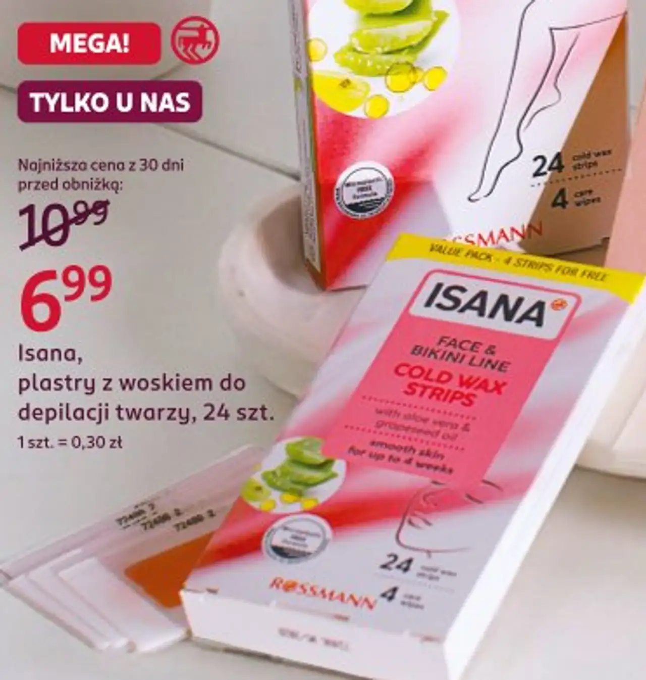 Isana, plastry z woskiem do depilacji twarzy, 24 szt.