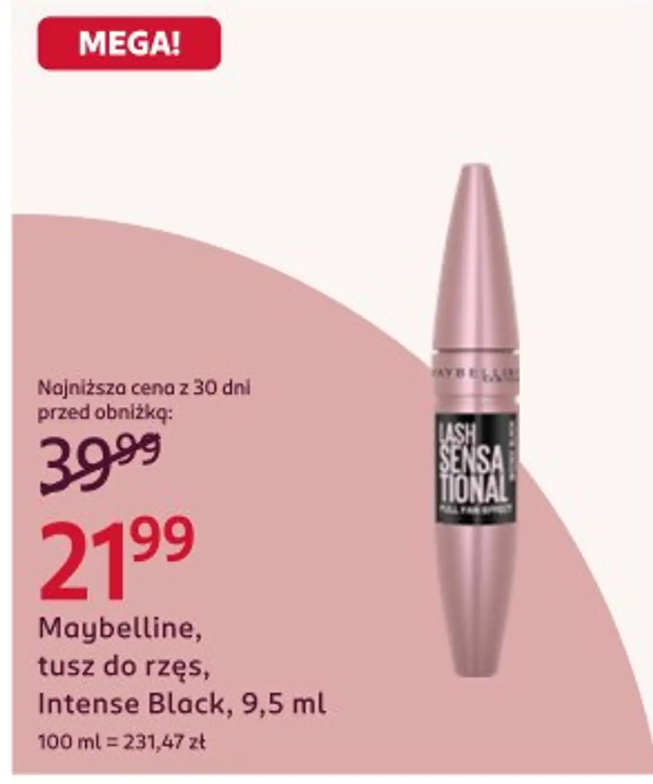 Maybelline, tusz do rzęs, Intense Black, 9,5 ml