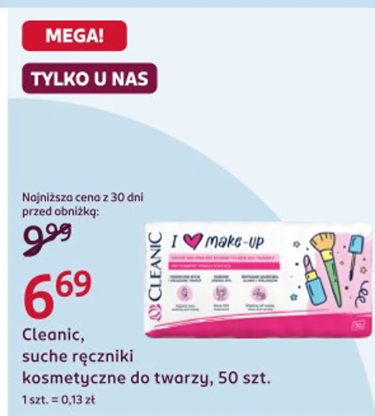 Cleanic, suche ręczniki kosmetyczne do twarzy, 50 szt.