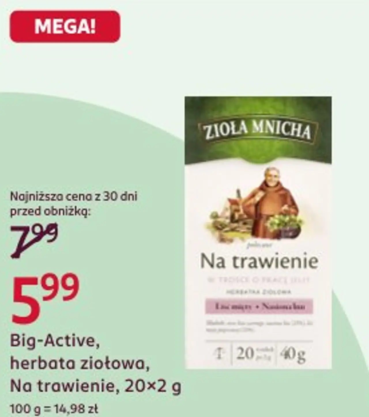 Big-Active, herbata ziołowa, Na trawienie, 20x2 g