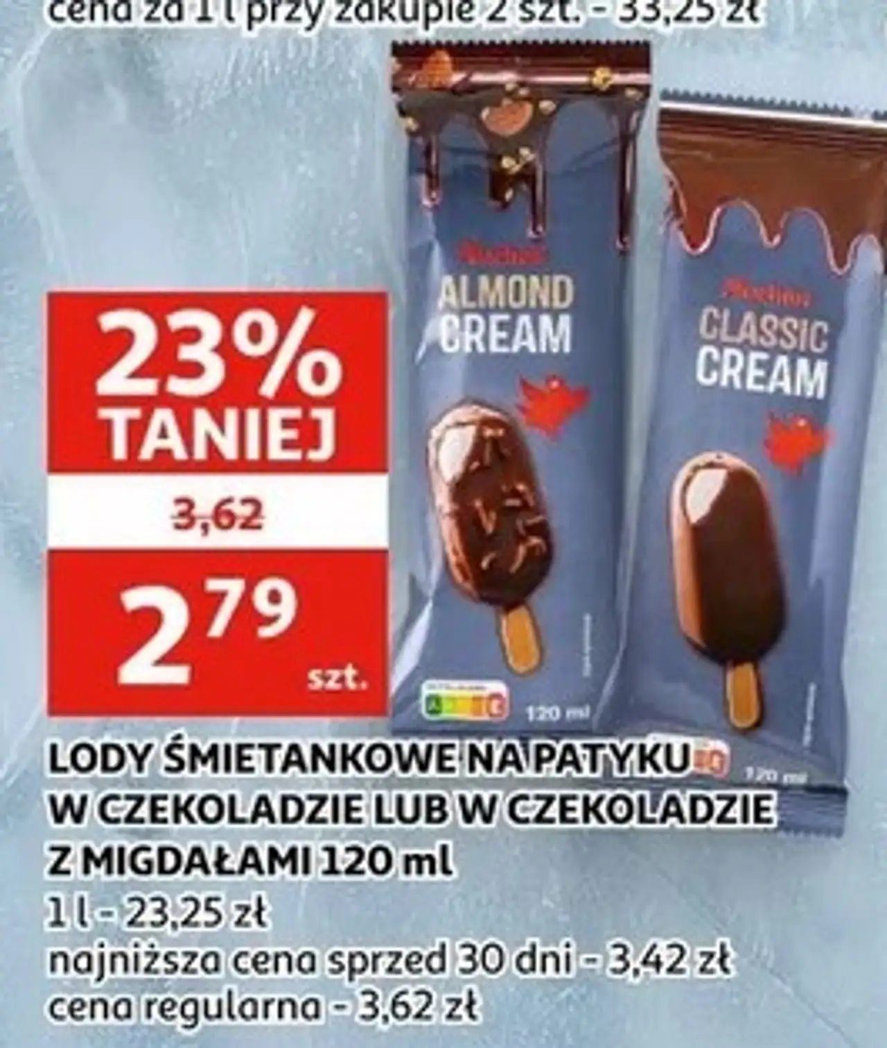 Lody waniliowe w czekoladzie mlecznej z migdałami Auchan