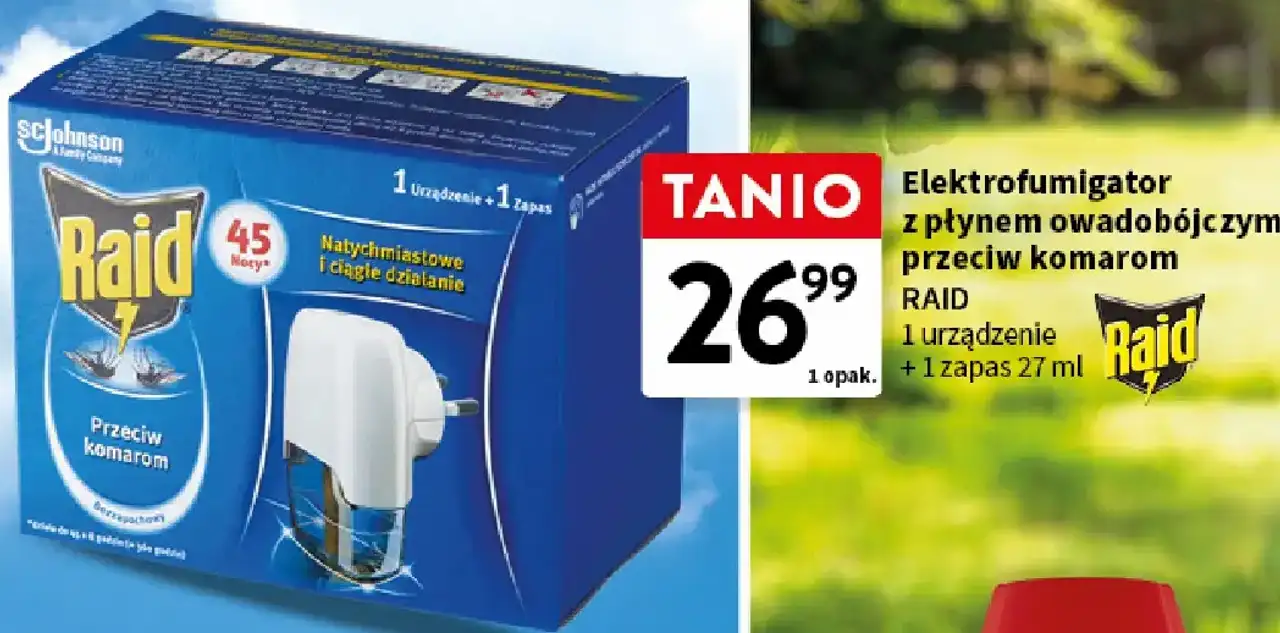 Elektrofumigator z płynem owadobójczym przeciw komarom RAID 1 urządzenie + 1 zapas 27 ml