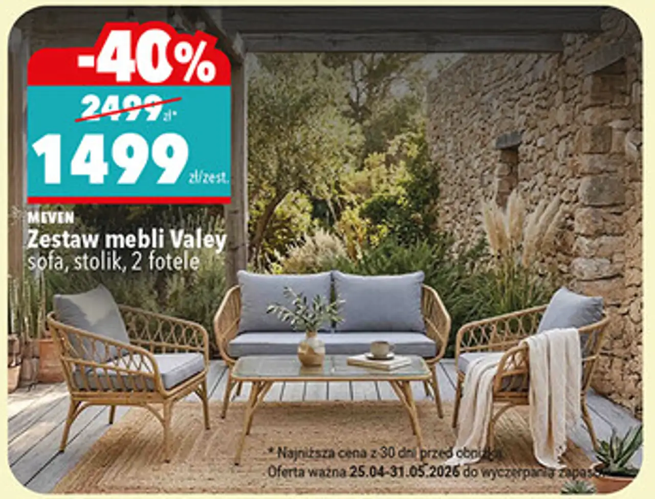 MEVEN Zestaw mebli Valey sofa, stolik, 2 fotele