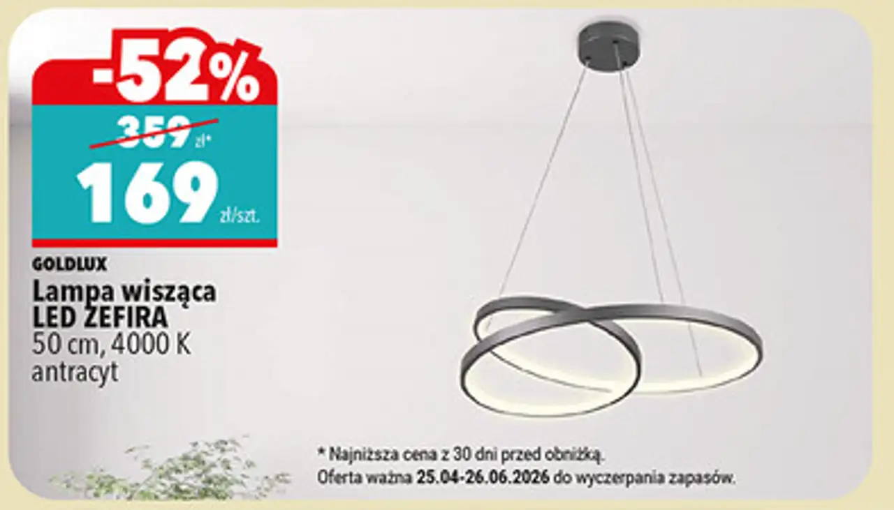 Lampa wisząca LED ZEFIRA GOLDLUX 50 cm, 4000 K, antracyt