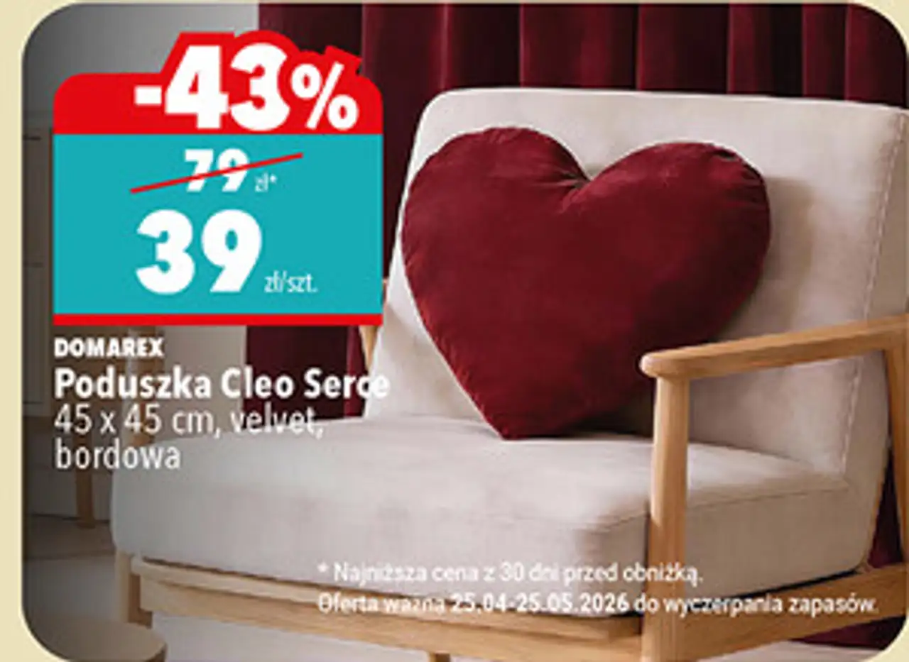 Poduszka Cleo Serce DOMAREX 45 x 45 cm, velvet, bordowa