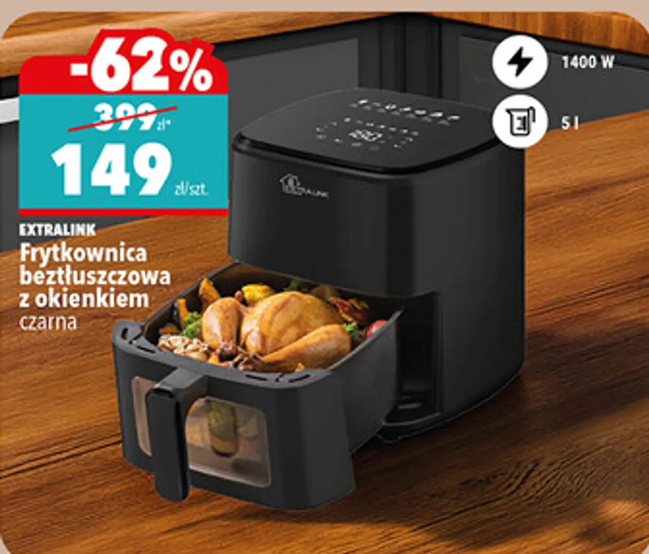 EXTRALINK Frytkownica beztłuszczowa z okienkiem czarna
