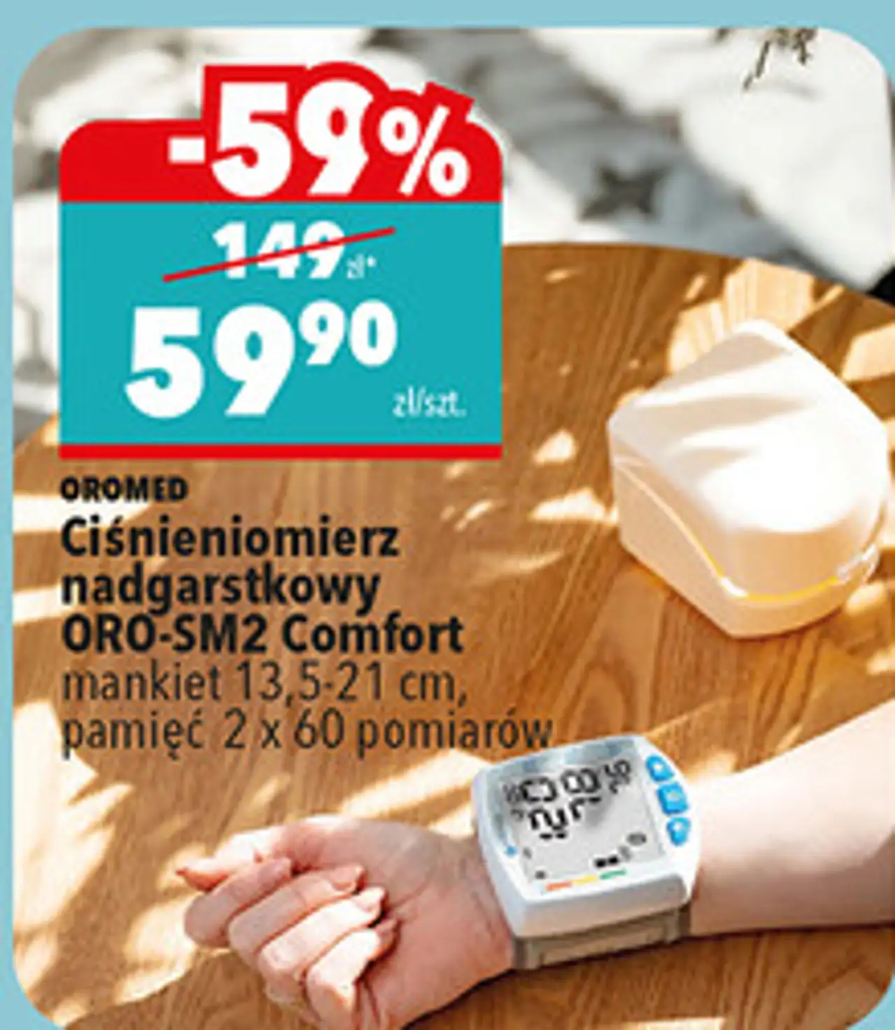 Ciśnieniomierz nadgarstkowy ORO-SM2 Comfort mankiet 13,5-21 cm, pamięć 2 x 60 pomiarów