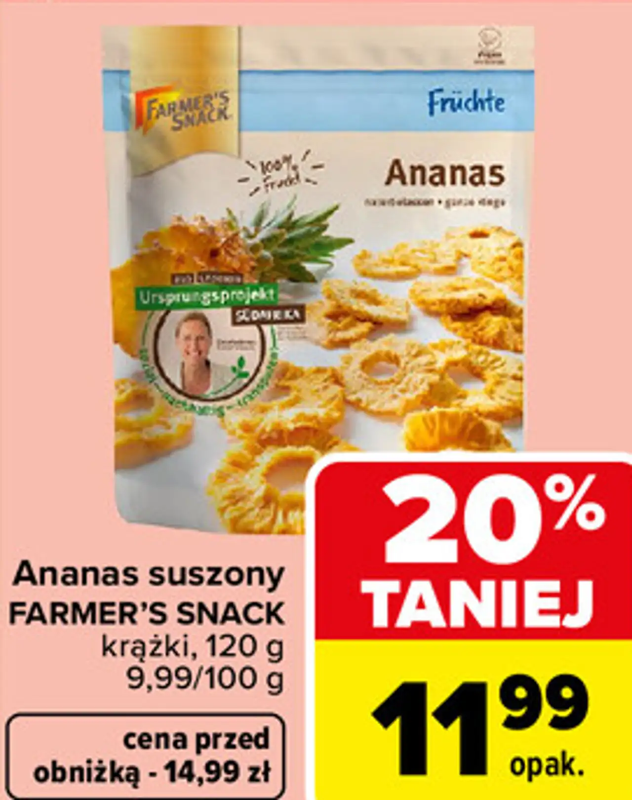 Ananas suszony FARMER'S SNACK krążki, 120 g