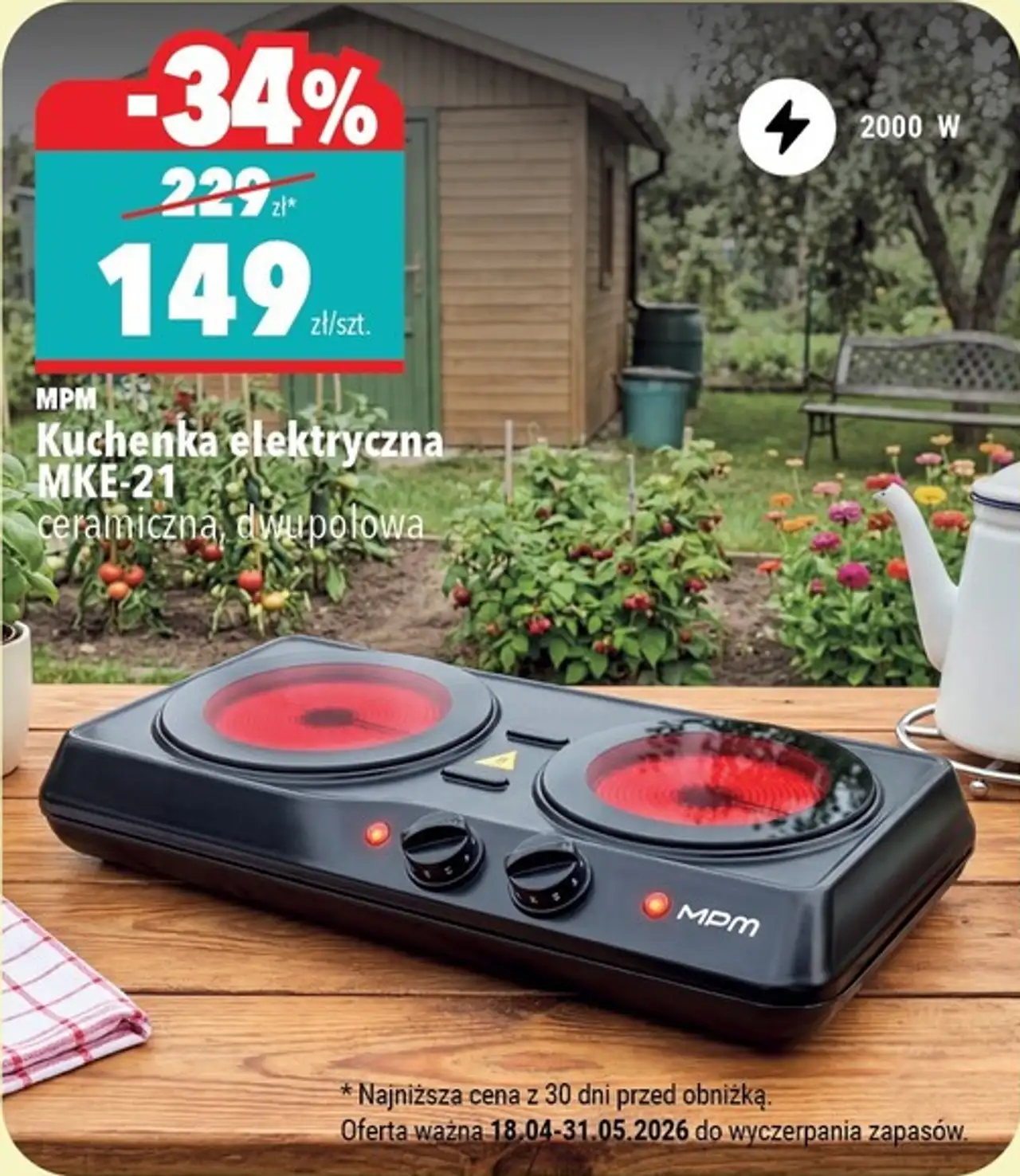 Kuchenka elektryczna MKE-21 ceramiczna, dwupolowa