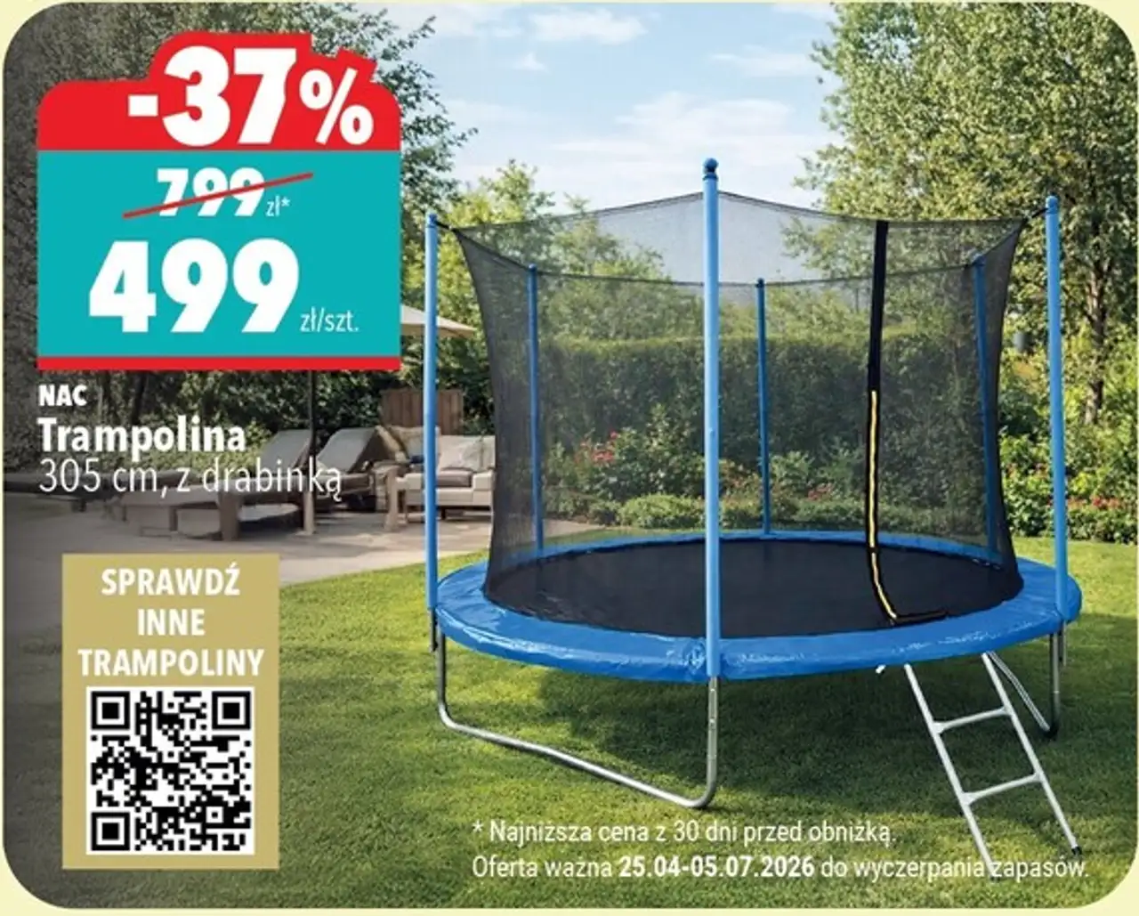 Trampolina 305 cm, z drabinką