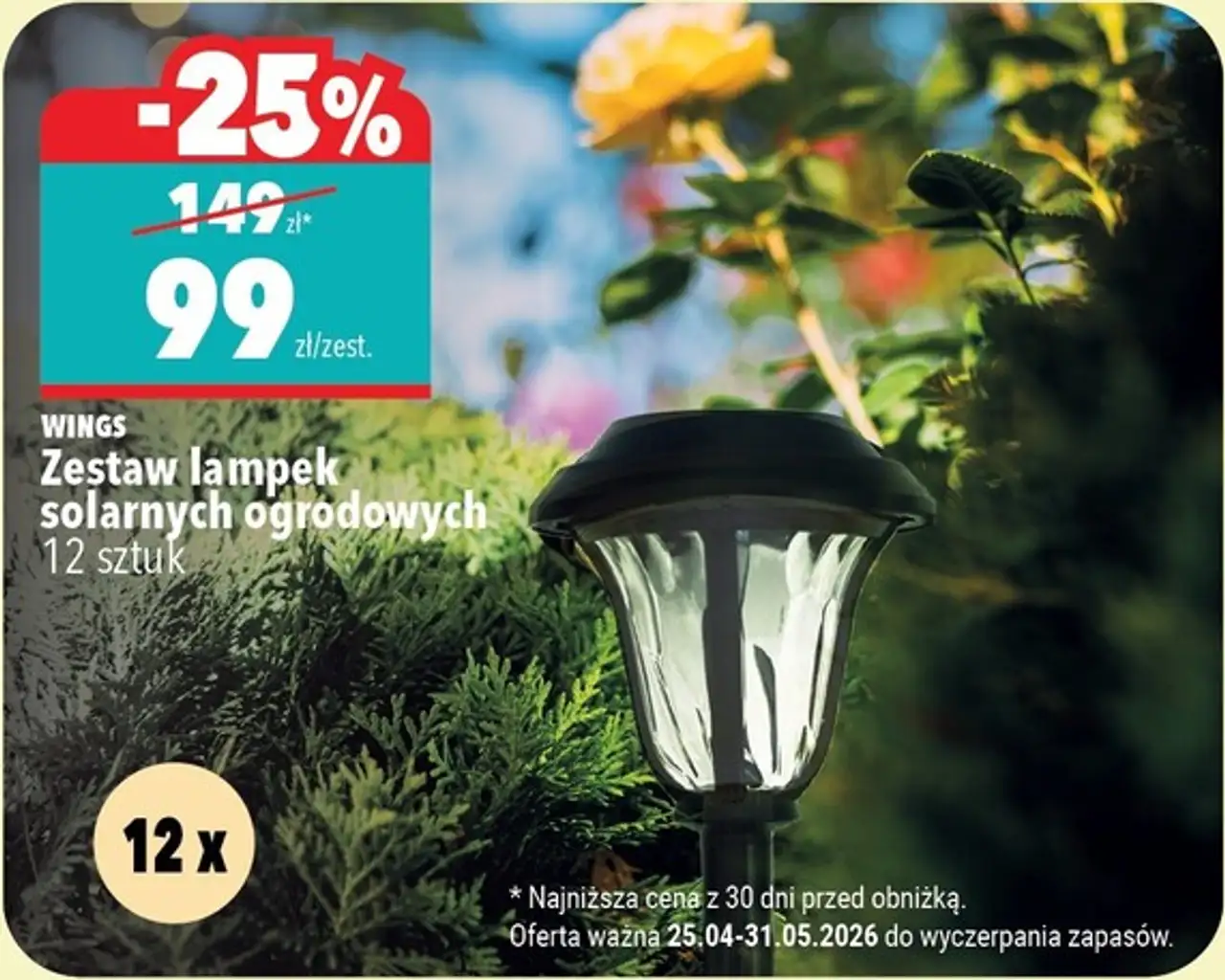 Zestaw lampek solarnych ogrodowych 12 sztuk