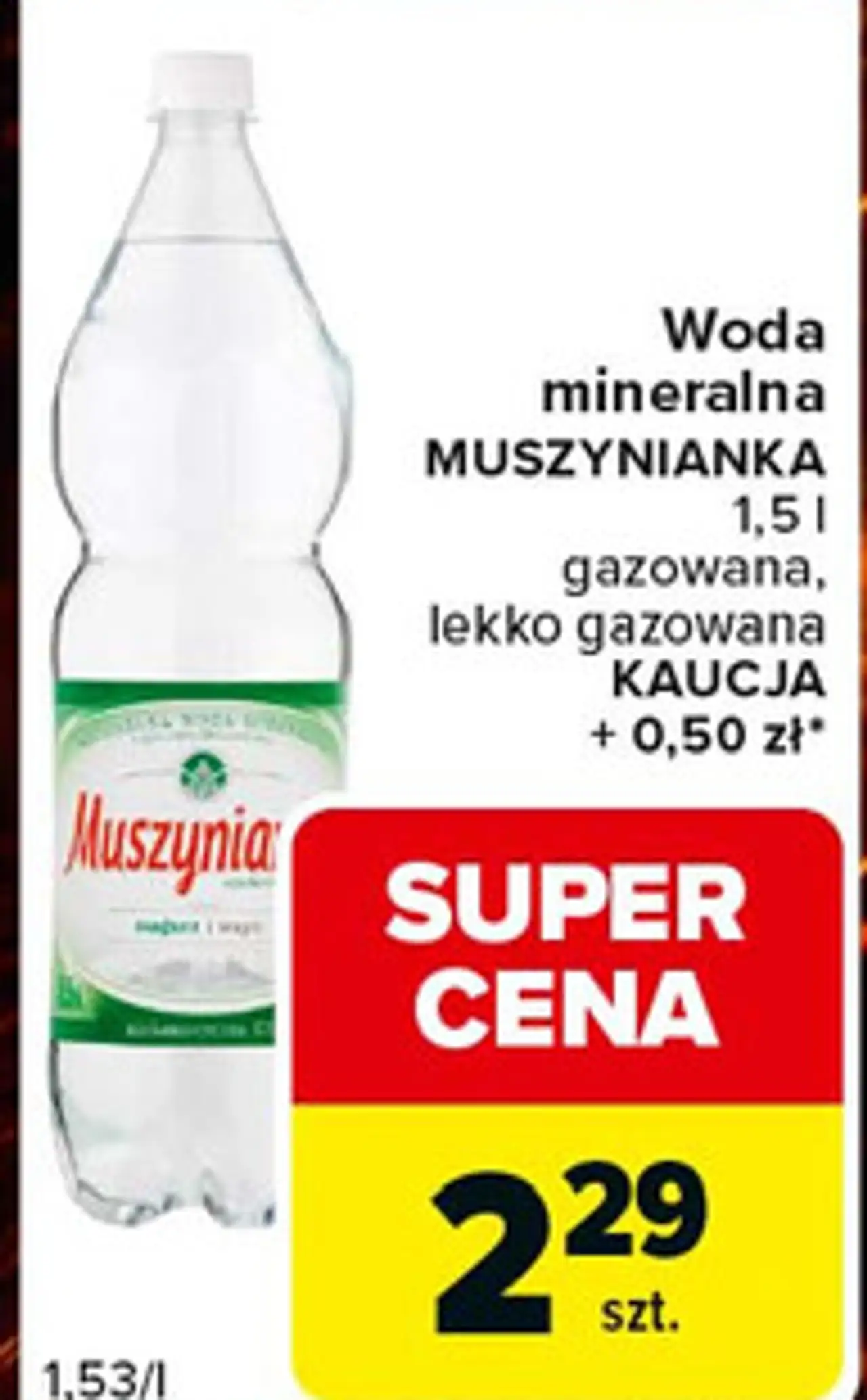 Woda mineralna MUSZYNIANKA 1,5 l gazowana, lekko gazowana