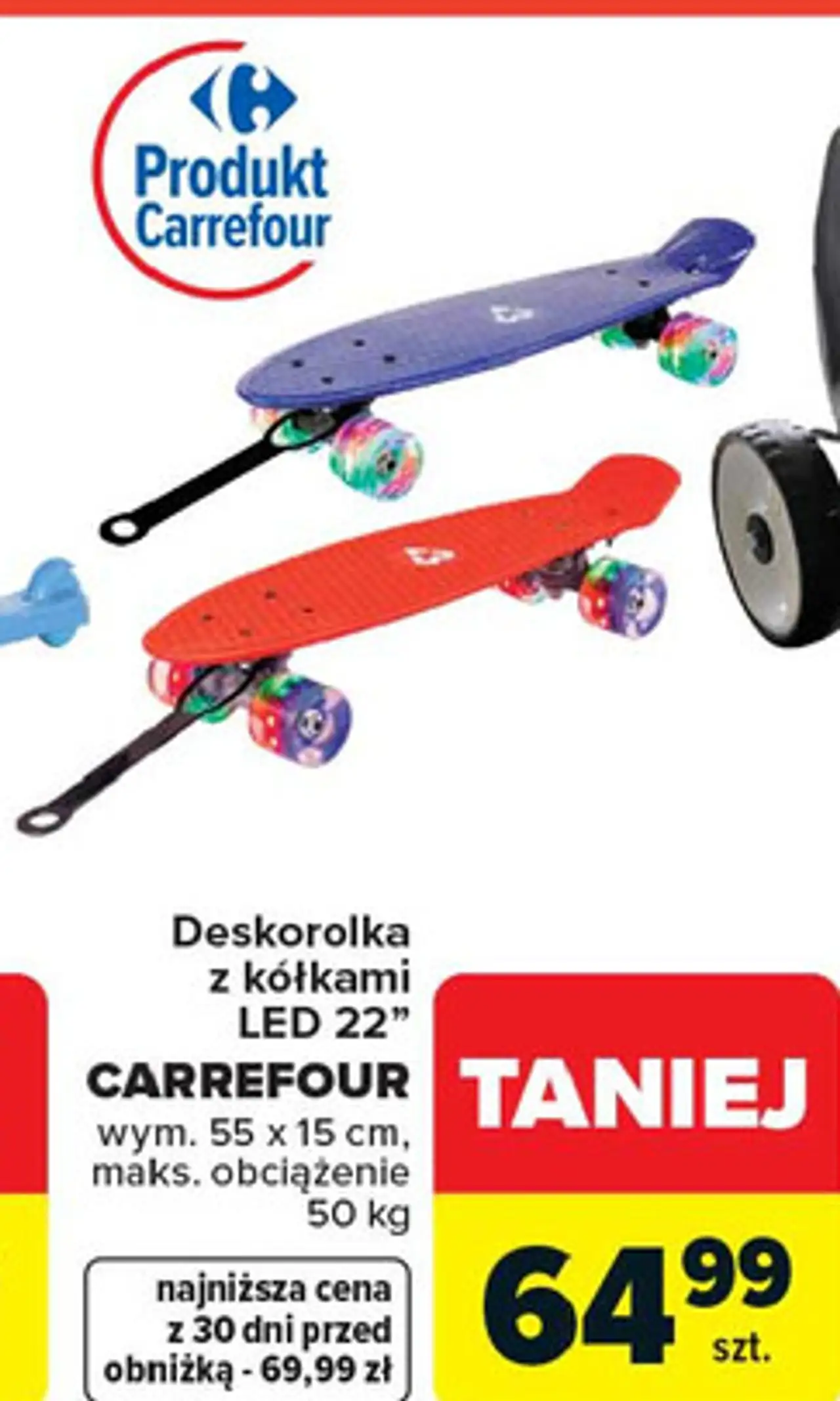 Deskorolka z kółkami LED 22" CARREFOUR wym. 55 x 15 cm, maks. obciążenie 50 kg