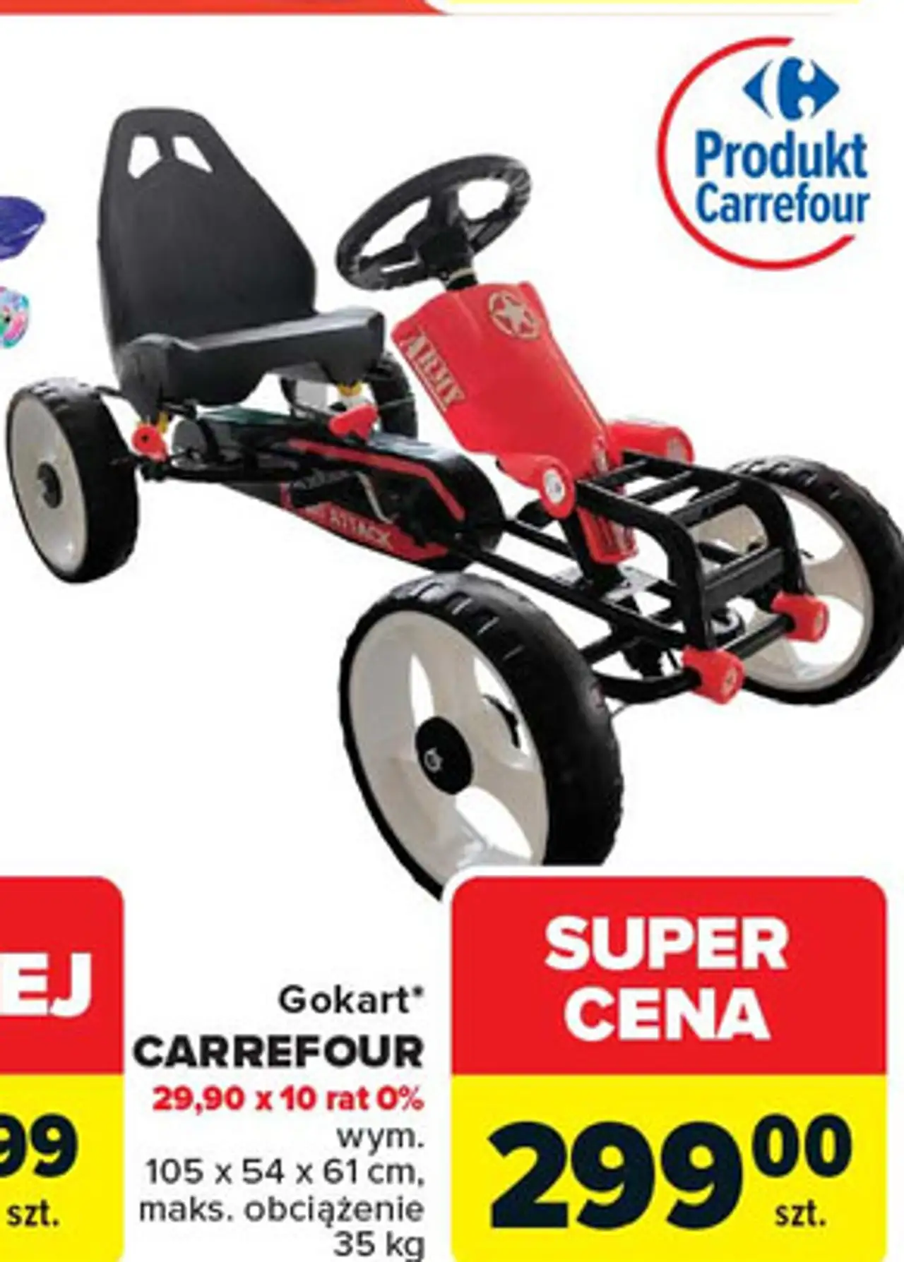 Gokart* CARREFOUR 105 x 54 x 61 cm, maks. obciążenie 35 kg