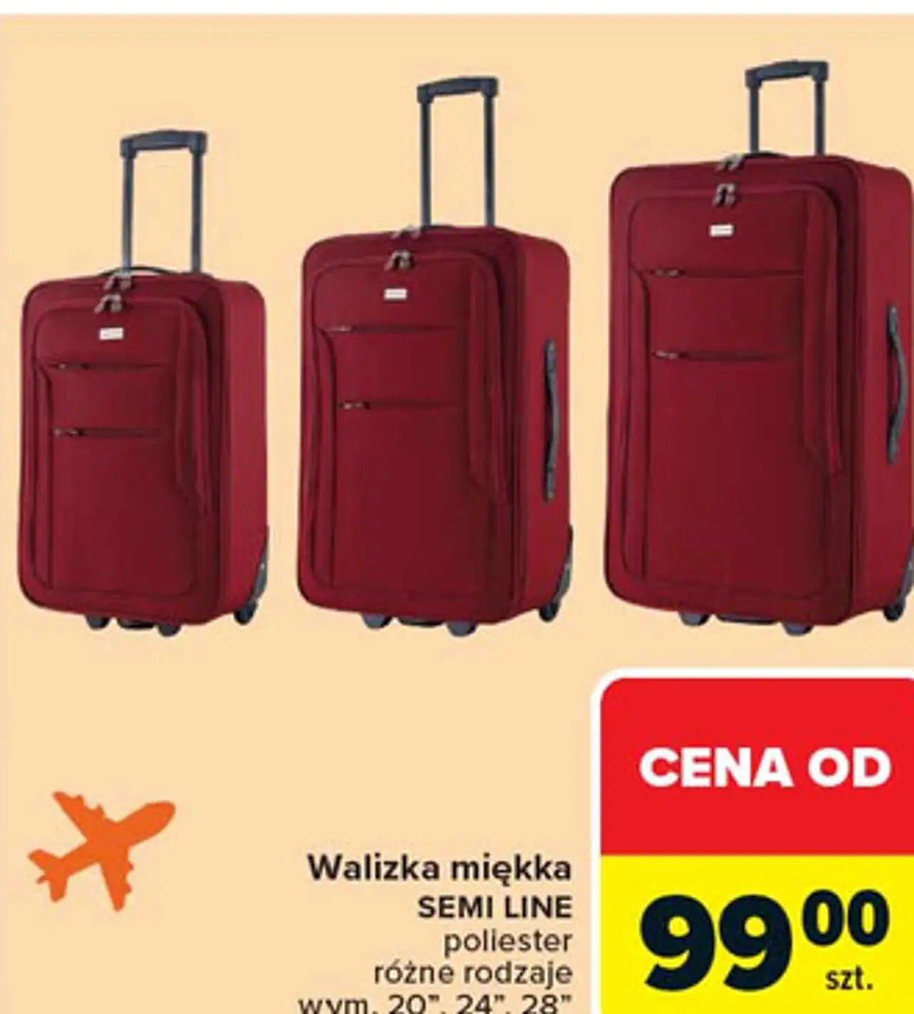 Walizka miękka SEMI LINE poliester różne rodzaje wym. 20", 24", 28"