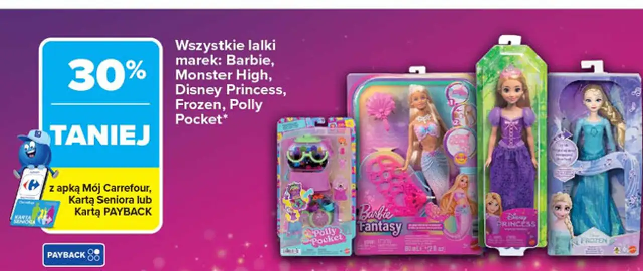 Wszystkie lalki marek: Barbie, Monster High, Disney Princess, Frozen, Polly Pocket*